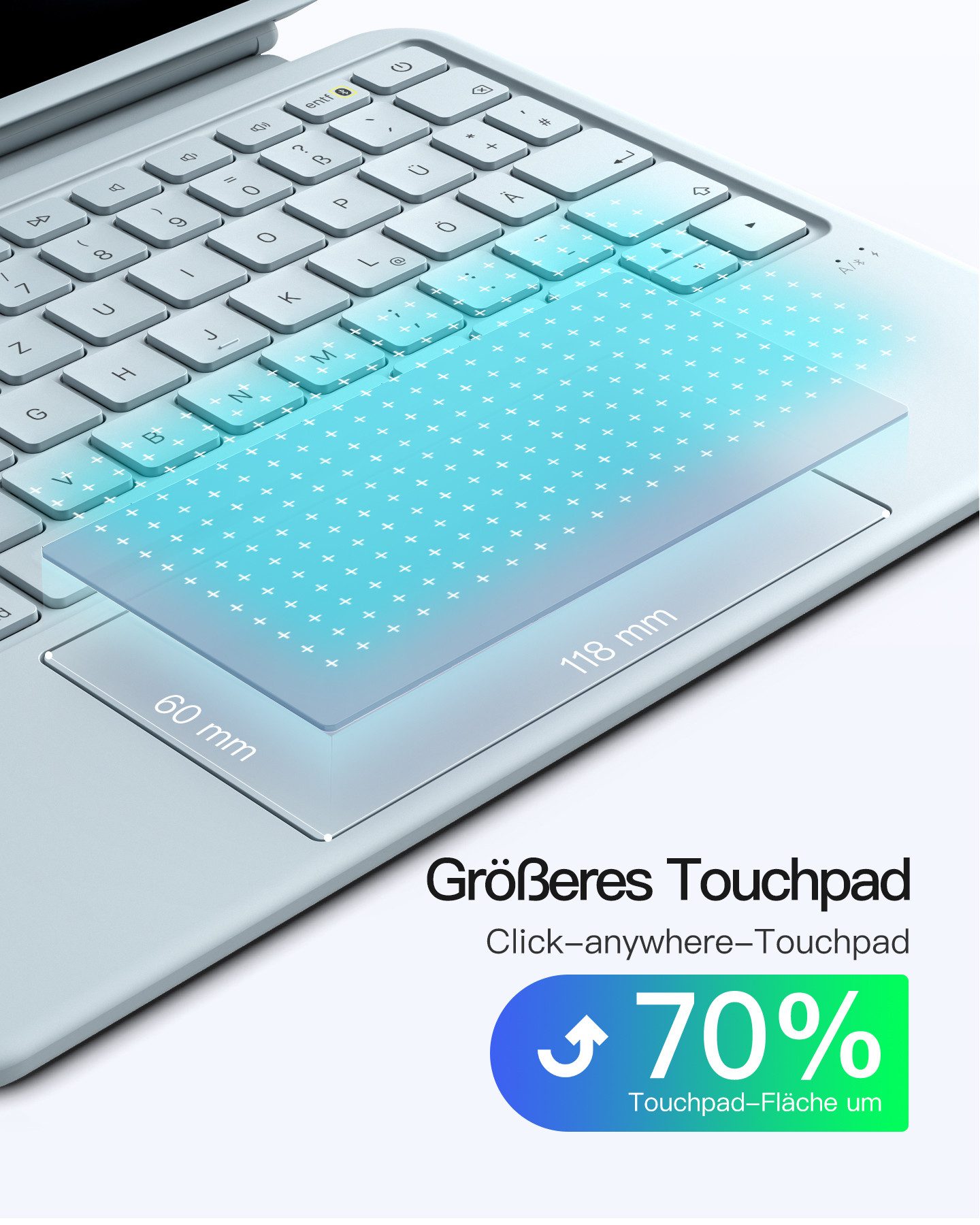 Inateck Hülle mit Tastatur für iPad 11 Gen A16, iPad 10 Gen, mit Stifthalter iPad-Tastatur (Vertikaler/Horizontaler Ständer,Großes Trackpad,Abnehmbar,Abnehmbare)