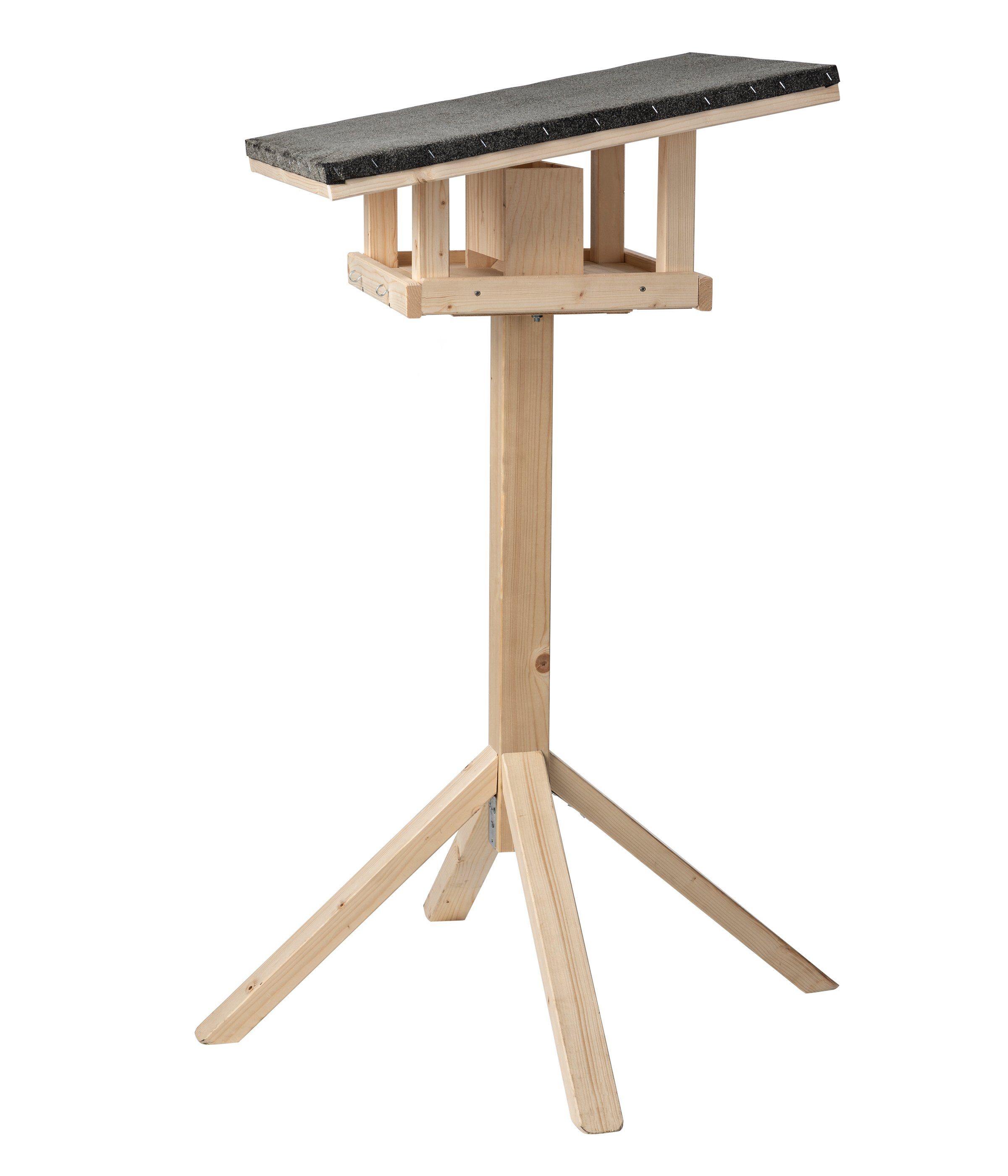 Dehner Vogelhaus Rofan inkl. Ständer, 129.7 x 84.3 x 84.3 cm, Fichtenholz / Bitumen, Wildvogelhaus mit Trennwand