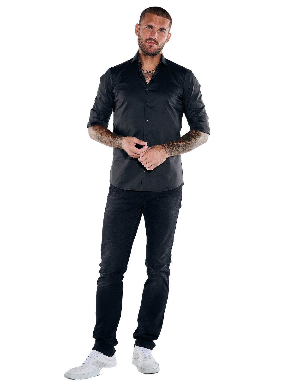 emilio adani Langarmhemd Herren Performance Hemd "My Favorite" schwarz, Schwarz