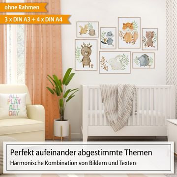 Hyggelig Home Poster Premium Poster Set - 7 Bilder Wandbilder Wohnzimmer Deko Collage, Tier (Set, 7 St), Knickfreie Lieferung Qualitätsdruck Dickes Papier