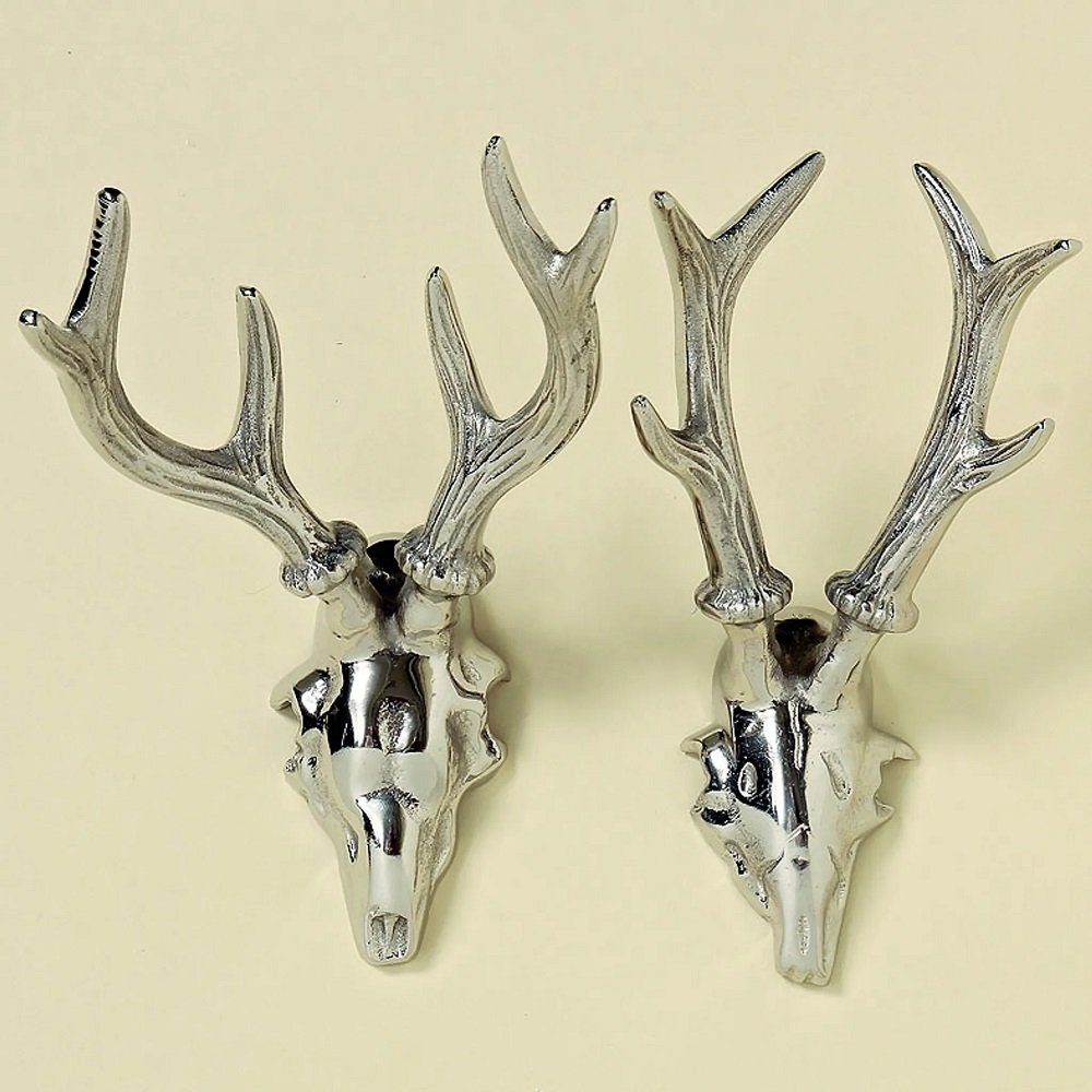 Wanddekoobjekt Geweih Wand Hänger Silber Hirschkopf Jagd 2er Set