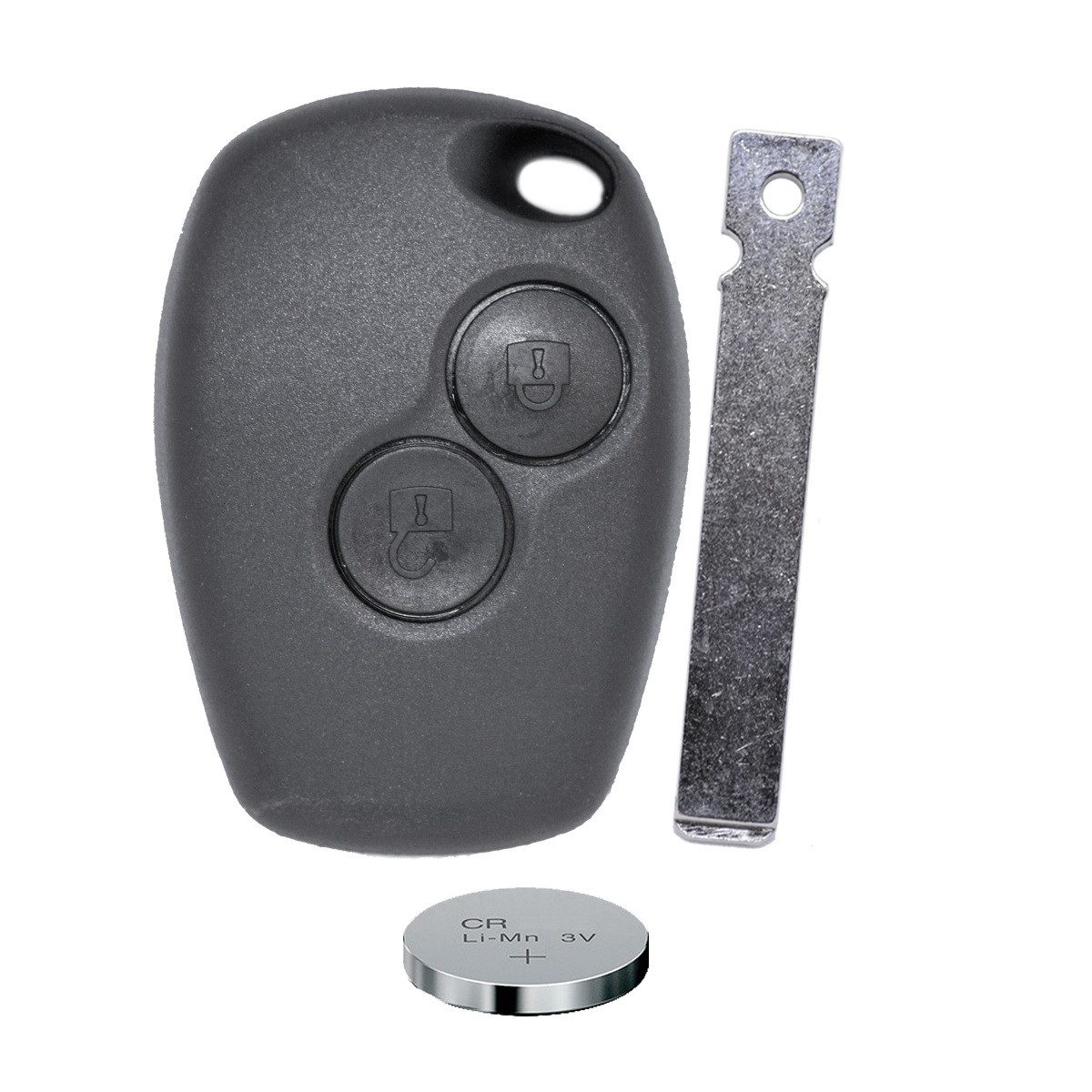 mt-key Auto Schlüssel Ersatz Gehäuse 2 Tasten + 1x Rohling VA2 + 1x CR2016 Knopfzelle, CR2016 (3 V), für Dacia Renault Funk Fernbedienung