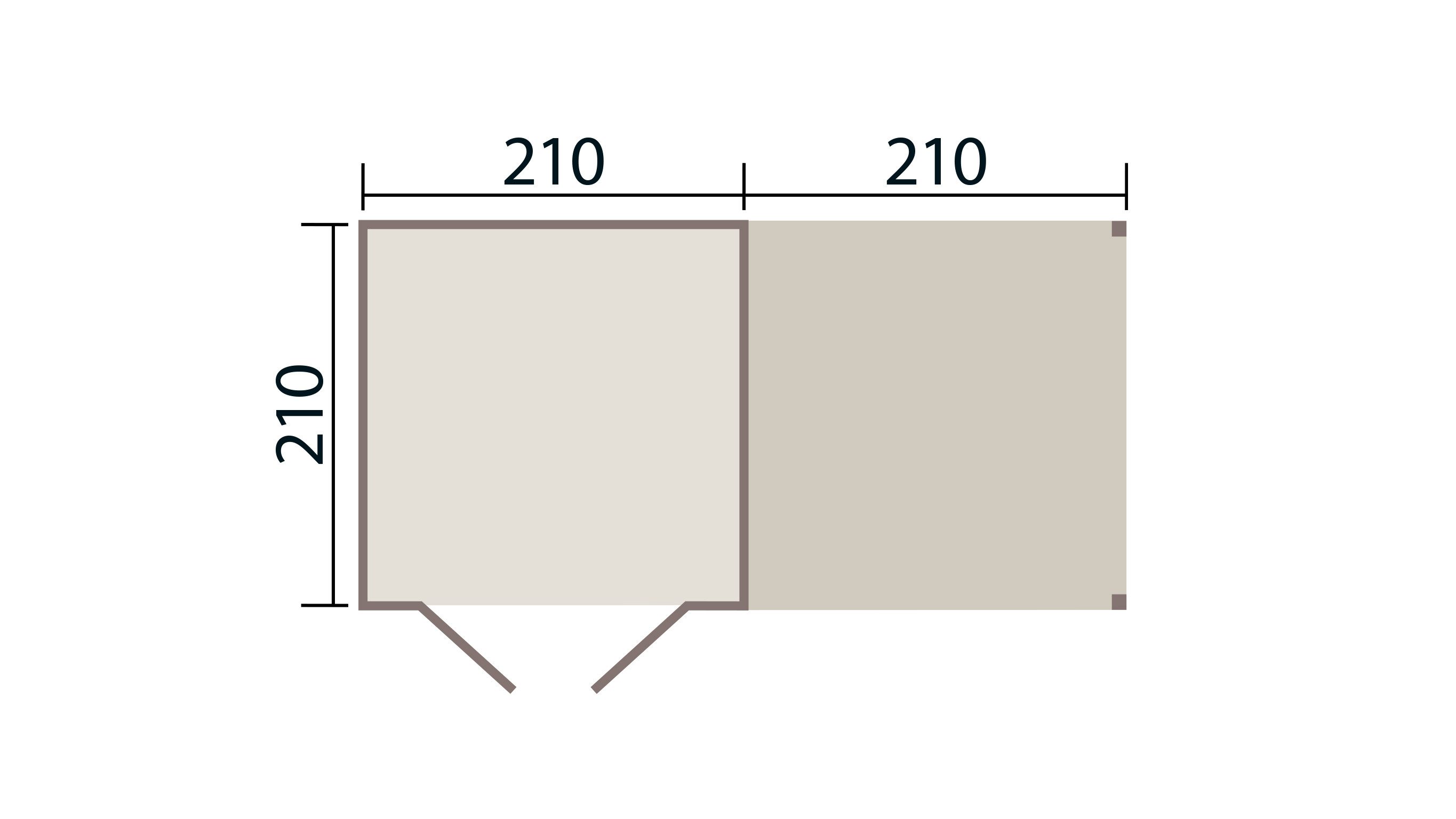 weka Gartenhaus Lugo 2 mit Anbau, BxT: 424x217 cm, (Set), 19mm 210x210