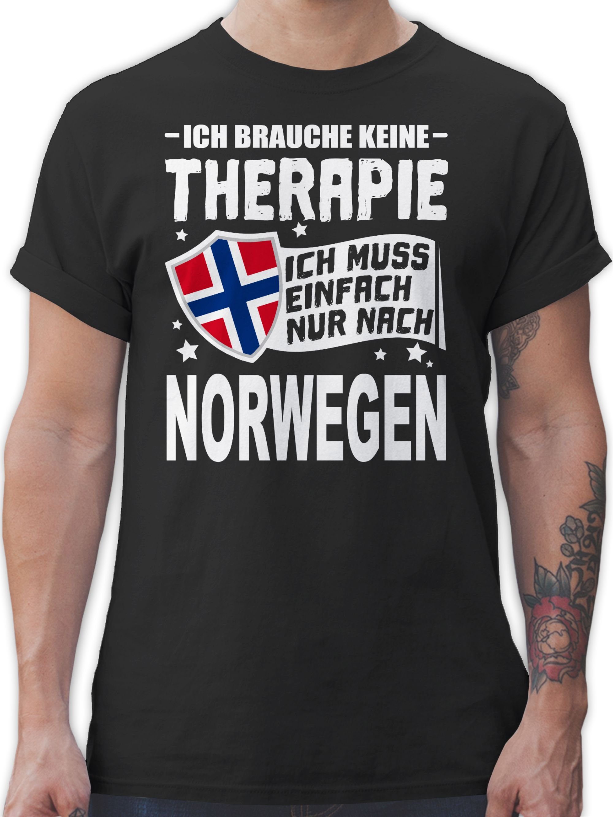 Shirtracer T-Shirt Ich brauche keine Therapie Ich muss einfach nur nach Norwegen - weiß Länder Wappen 1 Schwarz