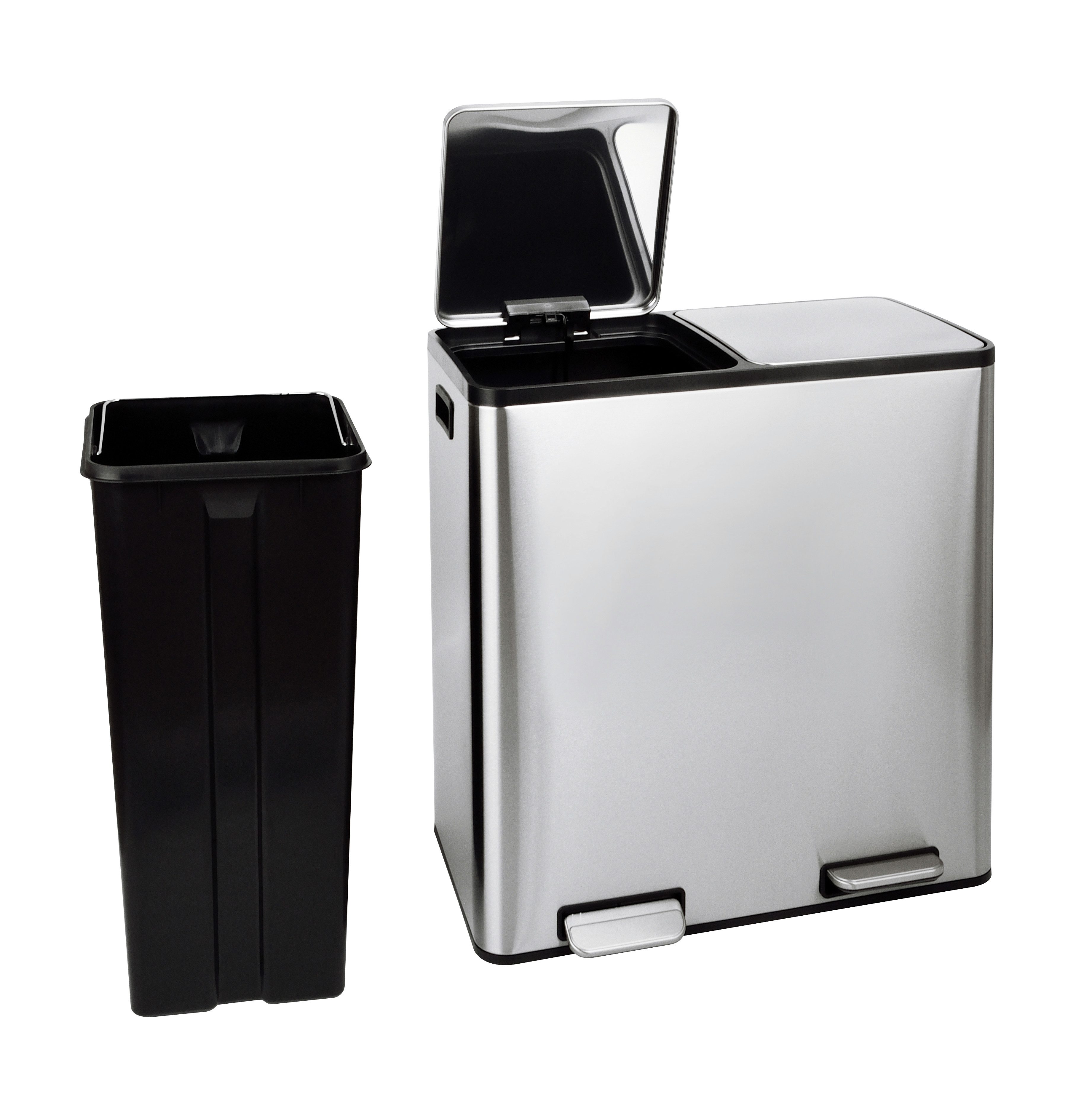Gardissimo Mülleimer Edelstahl Duo Abfalleimer Treteimer Ruby 2 x 15 Liter = 30 Liter, Soft-Close Deckel Fingerabdruck resistent mit zwei Inneneimern