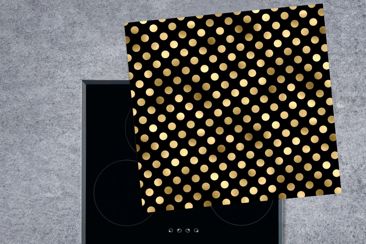 Muster küche - Gold, 78x78 tlg), (1 Vinyl, - cm, Herdblende-/Abdeckplatte Punkte MuchoWow Arbeitsplatte Ceranfeldabdeckung, für