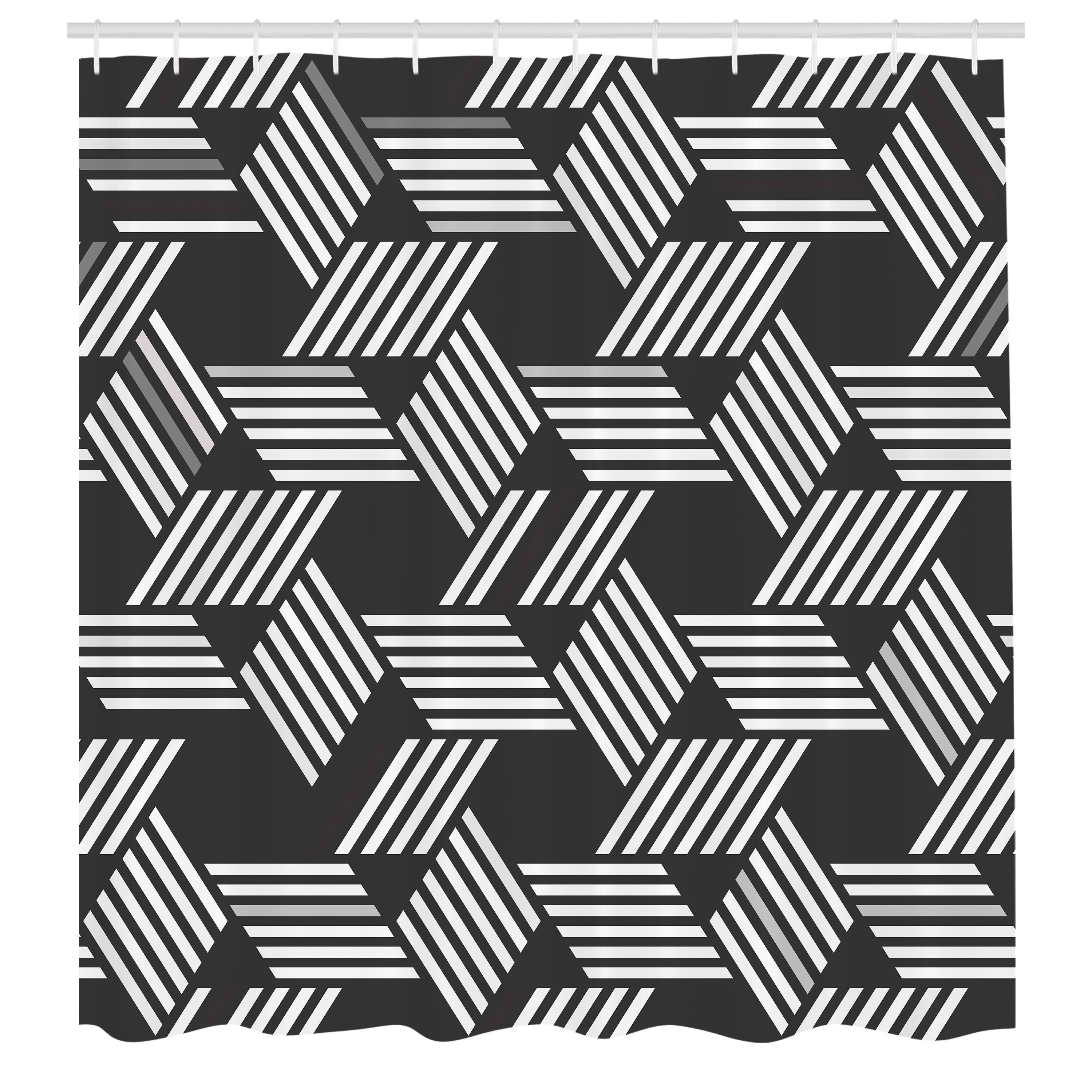 Abakuhaus Duschvorhang Moderner Digitaldruck mit 12 Haken auf Stoff Wasser Resistent Breite 175 cm, Höhe 180 cm, Schwarz und Grau geometrische unregelmäßige