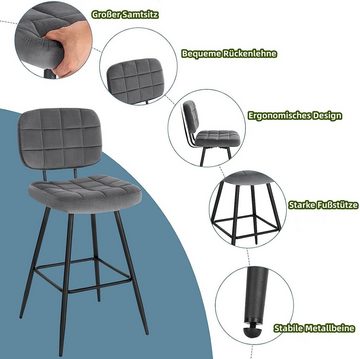 EUGAD Barhocker (1 St), Barstuhl Küchenstuhl mit Rückenlehne Fußstütze, Samt