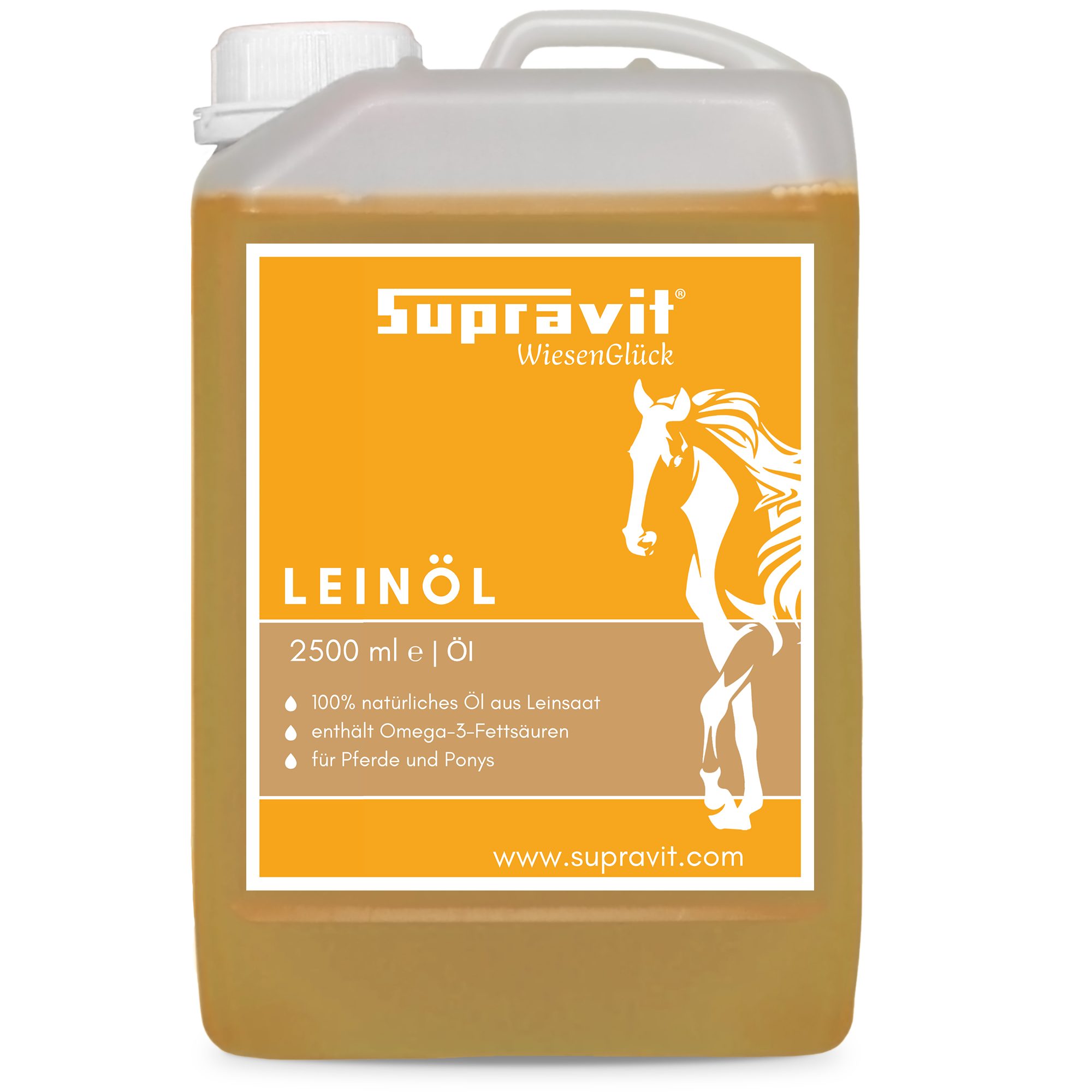 Supravit Leinöl Liquid für Pferde 2,5 Liter - 100% natürliche Unterstützung, Nahrungsergänzungsmittel für: Pferd