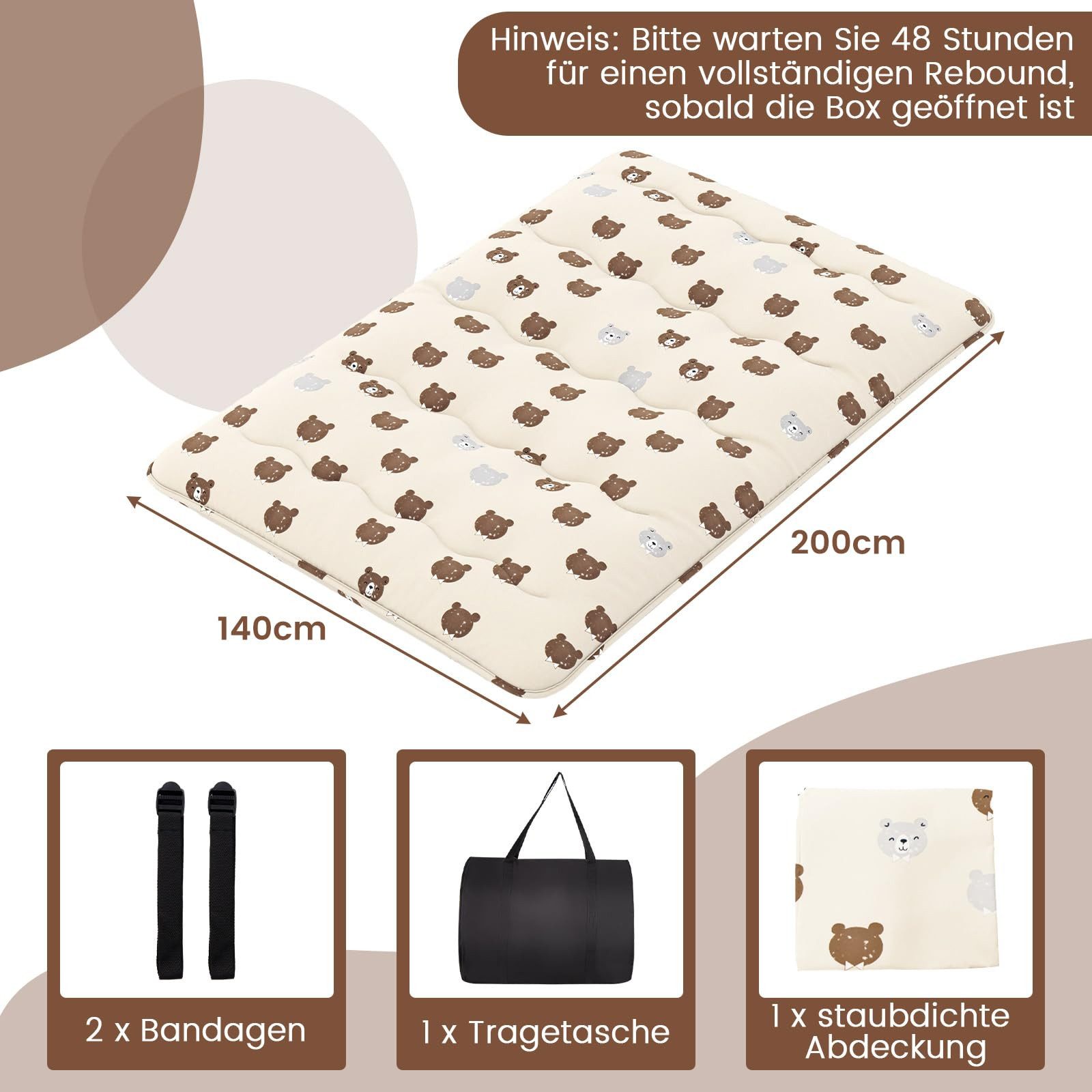 Futonmatratze, COSTWAY, 10 cm hoch, Futon Matratze, Tatami-Matte, Klappmatratze, 140x200cm