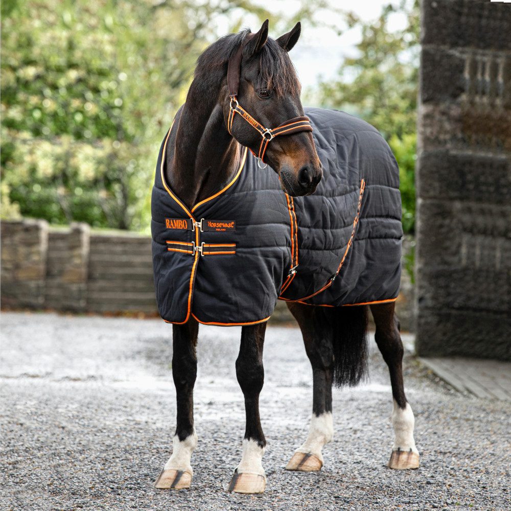 Pferde-Stalldecke Horseware Rambo Stable Rug medium 200g - Black/Orange