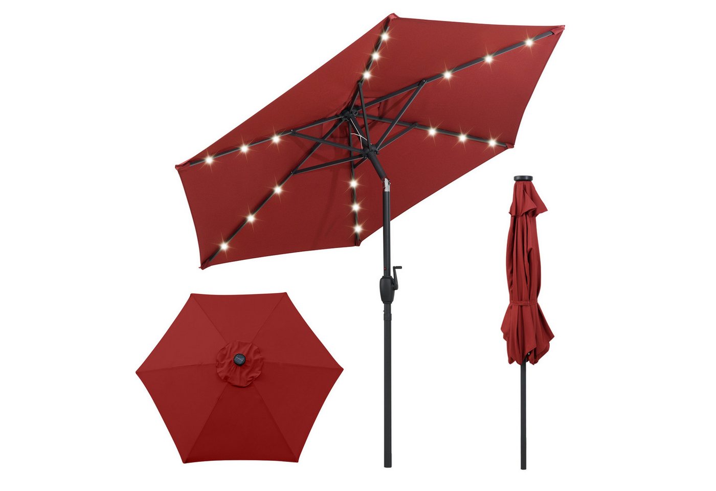 COSTWAY Sonnenschirm, LxB: 230x230 cm, mit LED-Solar-Beleuchtung, Kurbel, neigbar