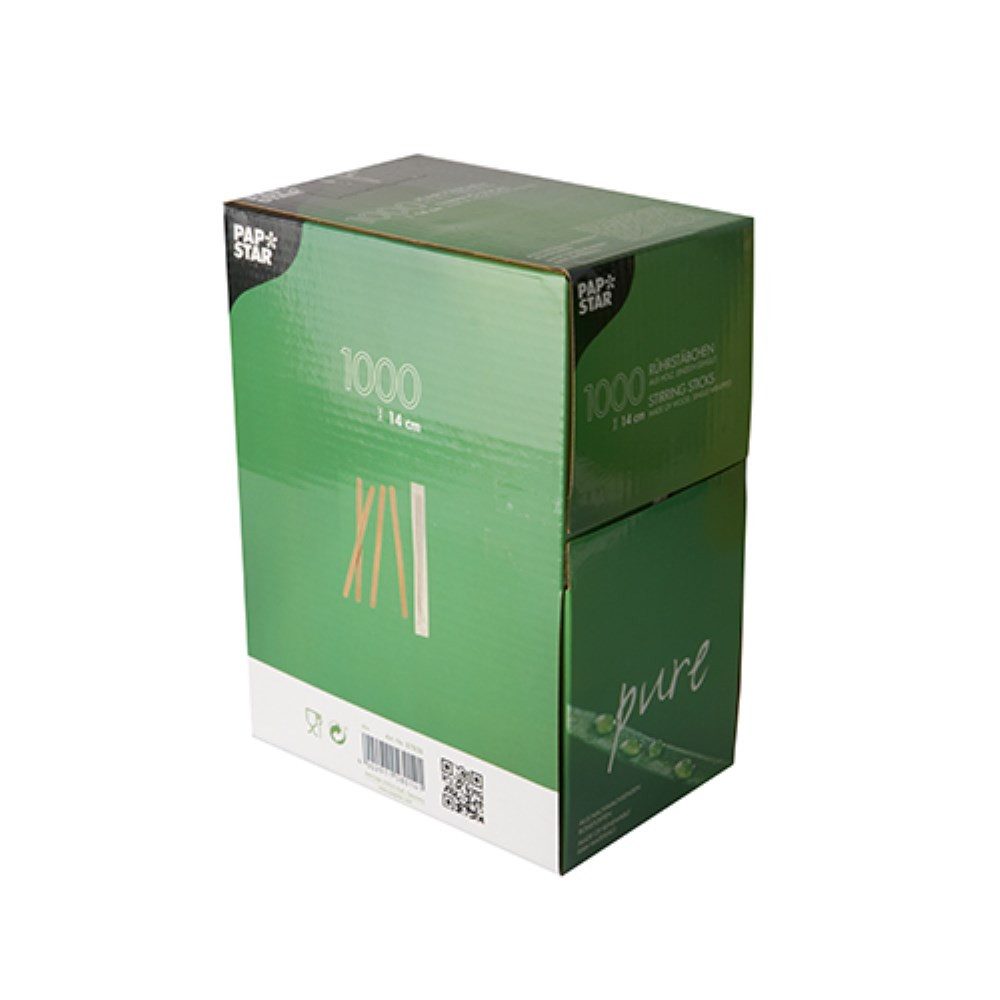 PAPSTAR Einwegbesteck-Set 1000 Rührstäbchen, Holz "pure" 14 cm x 6 mm einzeln gehüllt