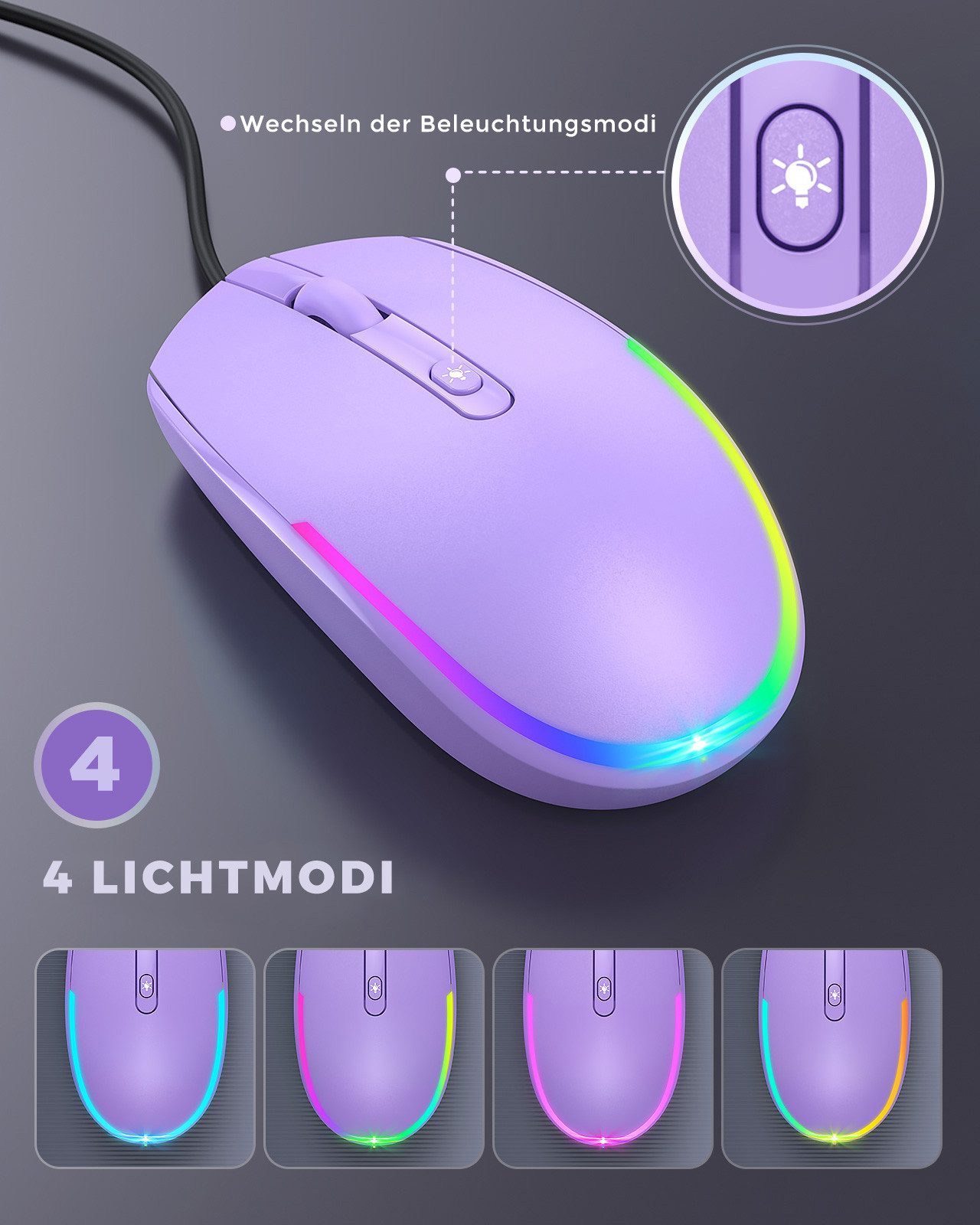 Seenda 201 Maus mit Kabel 1600 DPI USB Maus Kabelgebunden für Laptop/PC Maus (kabelgebunden, DPI 1600, optisch, Plug&Play, Beleuchtet)