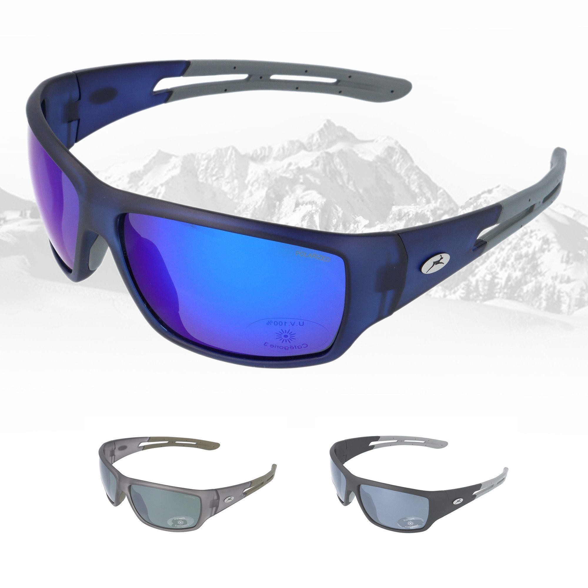 Gamswild Skibrille UV400 Sonnenbrille Fahrradbrille breite Bügel/winddicht Damen, Herren Modell WS7127 in schwarz, grau, blau