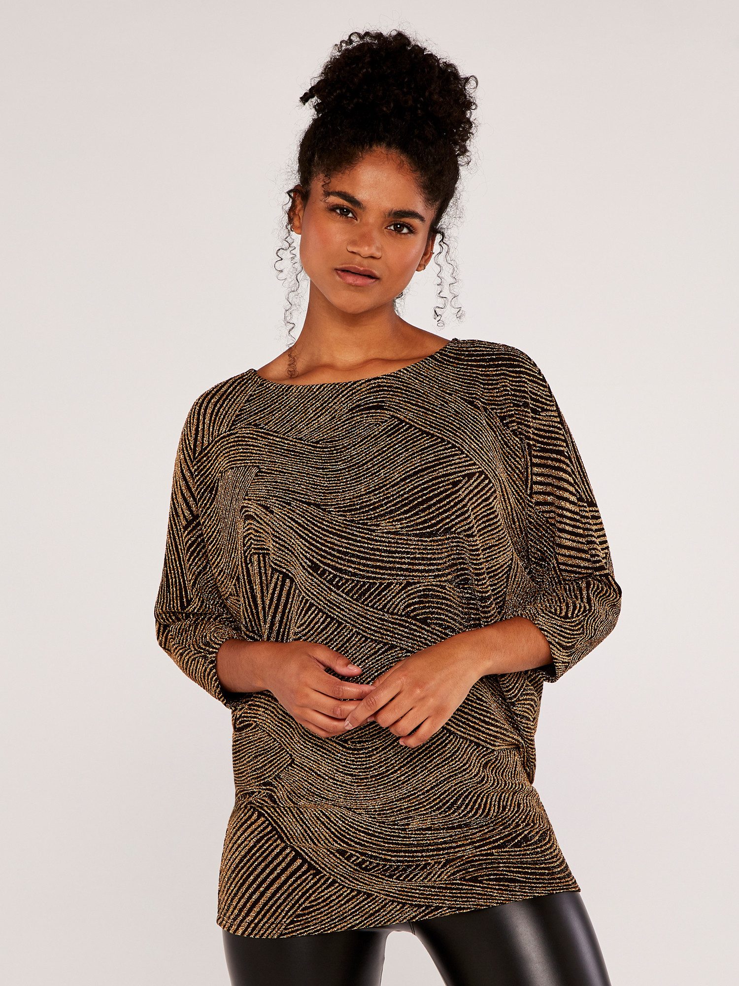 Apricot Fledermausshirt 3/4 Arm Top (1-tlg) im Metallic-Look