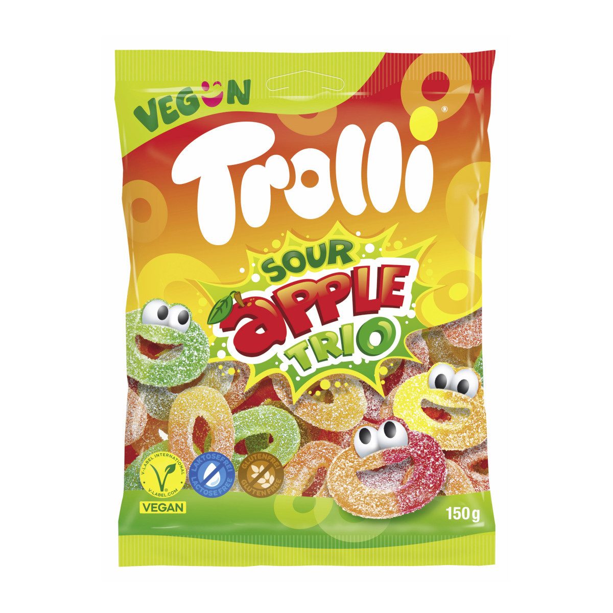 TROLLI Süßigkeit, Trolli Sour Apple Trio Gummibonbon fruchtiger Apfelgeschmack 150g