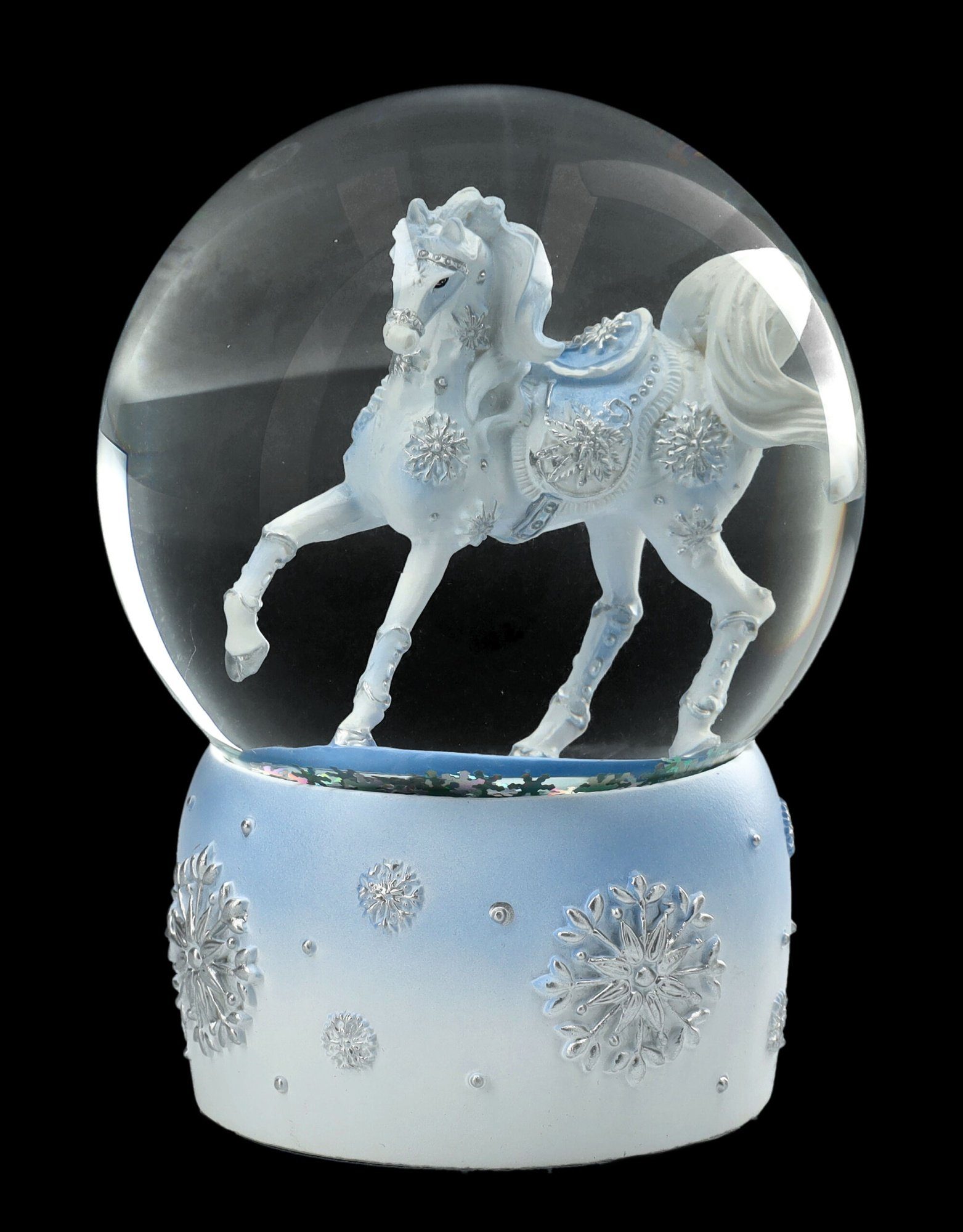 Figuren Shop GmbH Schneekugel Schneekugel Pferd - Snow Crystal - Dekoration weißes Pferd Schimmel
