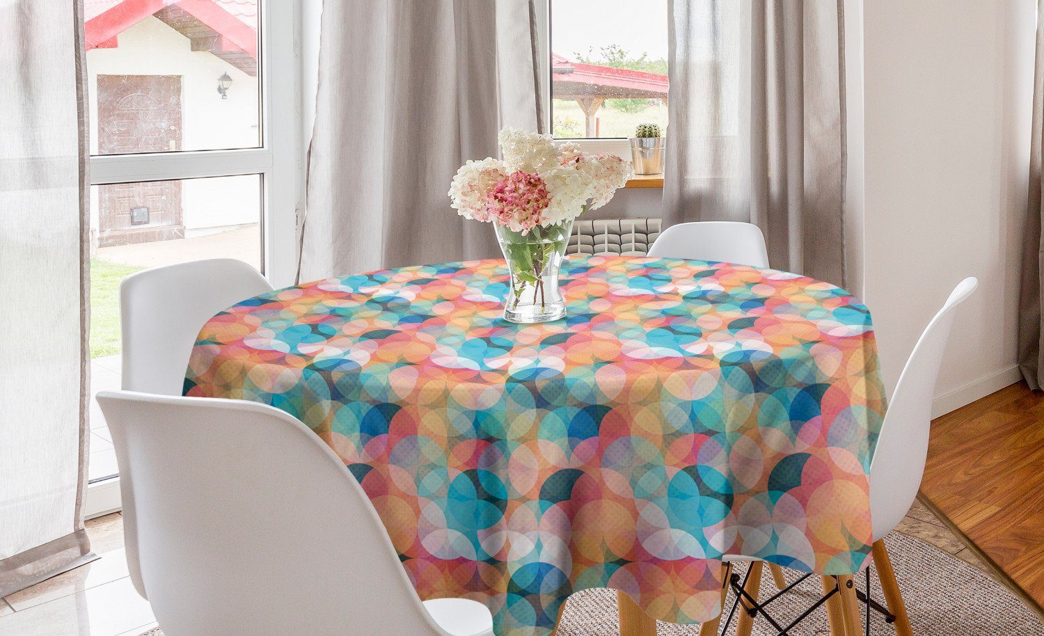 Abakuhaus Tischdecke Kreis Tischdecke Abdeckung für Esszimmer Küche Dekoration, Kreise Boho Regenbogen-Farben