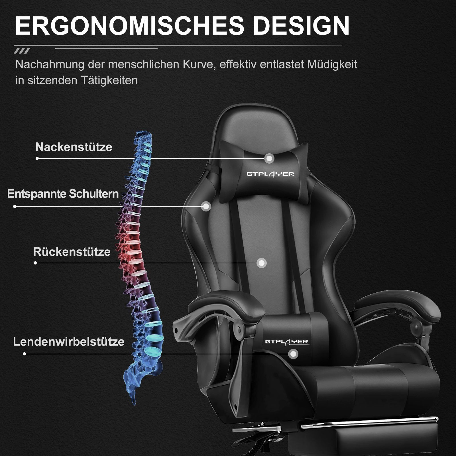 GTPLAYER Gaming-Stuhl Bürostuhl mit Massagefunktion, Fußstütze, günstig online kaufen
