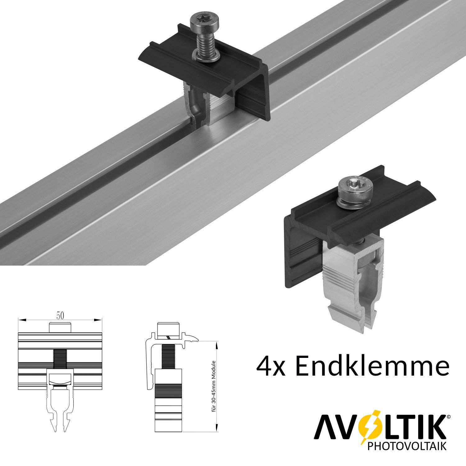 avoltik Solarmodul-Halterung 4x Endklemme + 2x Mittelklemme Easy-Click-System schwarz oder silber, (Avoltik 2x Mittelklemme + 4x Endklemme, 2x Mittelklemme + 4x Endklemme Farbe: Schwarz oder Silber, Material: Aluminium / robust, witterungsbeständig, rostbeständig)