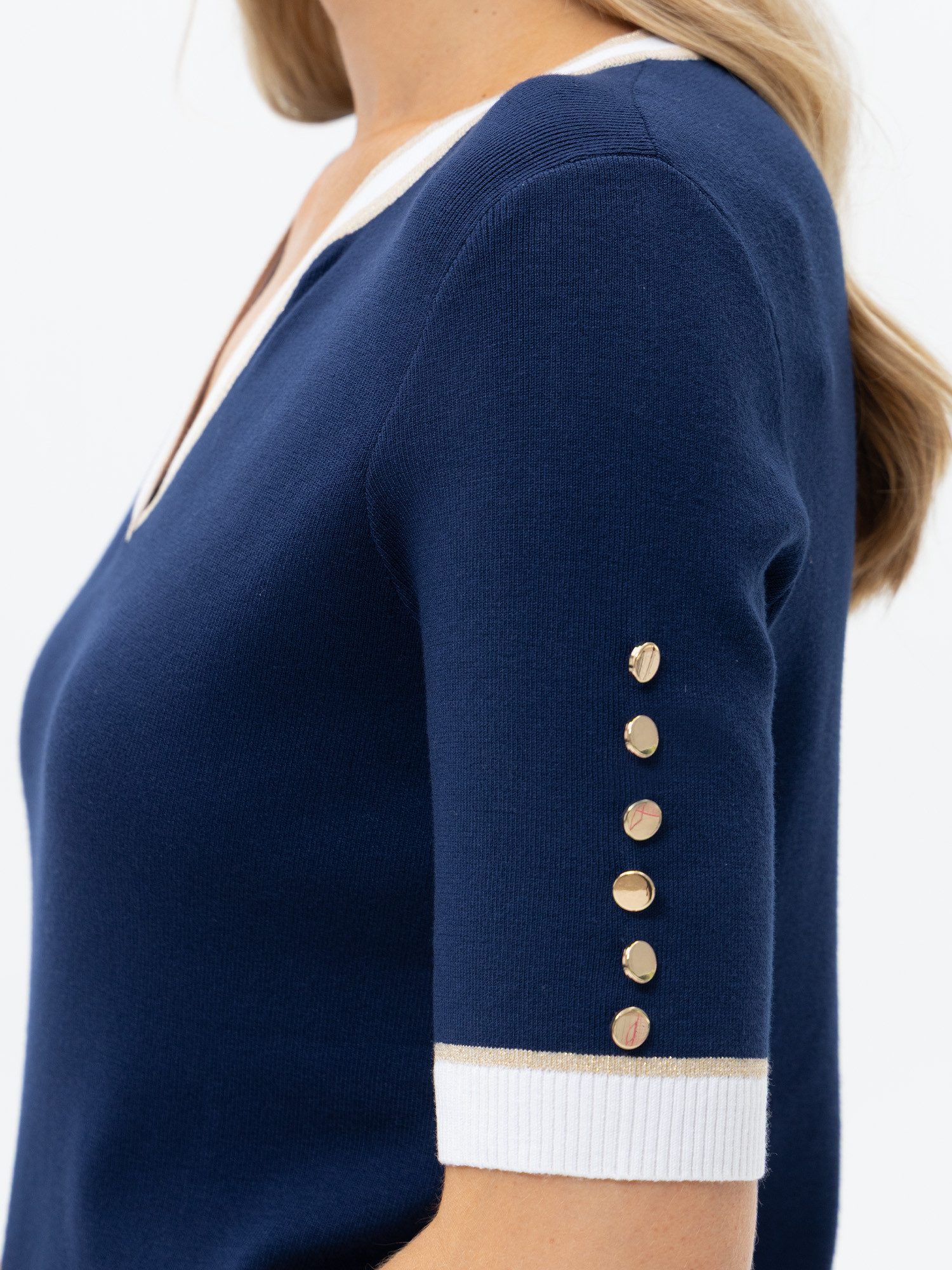 Passioni 3/4-Arm-Shirt in Navy-blau mit weißen Streifen und goldenen Deko K günstig online kaufen