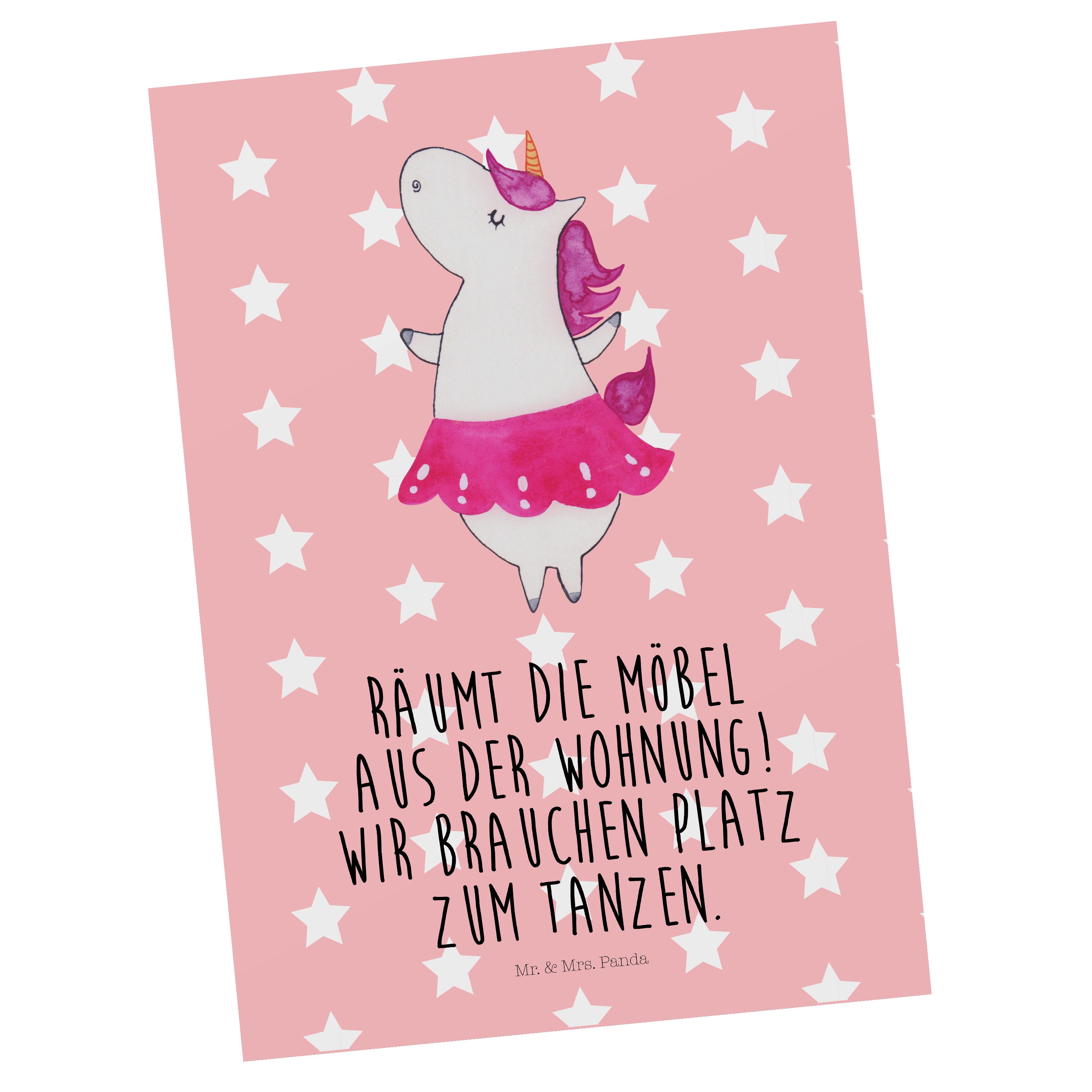 Mr. & Mrs. Panda Postkarte Einhorn Ballerina - Rot Pastell - Geschenk, Dankeskarte, Einhorn Deko