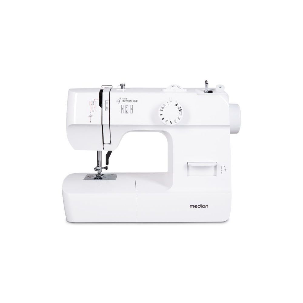 Medion® Nähmaschine SM70 (MD 11179), 12 Stichmuster, Rückwärtstaste, 70 Watt Motorleistung, 12 Programme, einstellbare Stichlänge, 4 Schritte Knopfloch, umfangreiches Zubehör