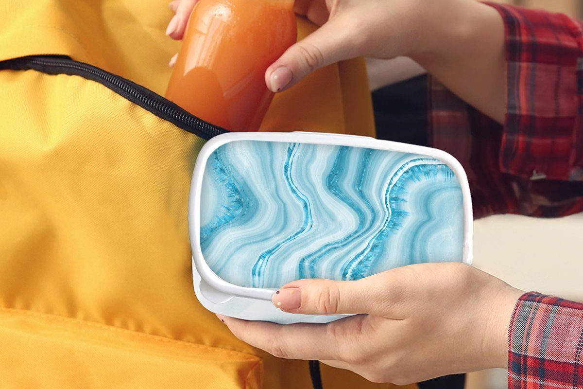 weiß (2-tlg), und Lunchbox - Mädchen MuchoWow Brotdose, Kunststoff, Erwachsene, Jungs Blau - Muster, für Marmor für Brotbox und Kinder