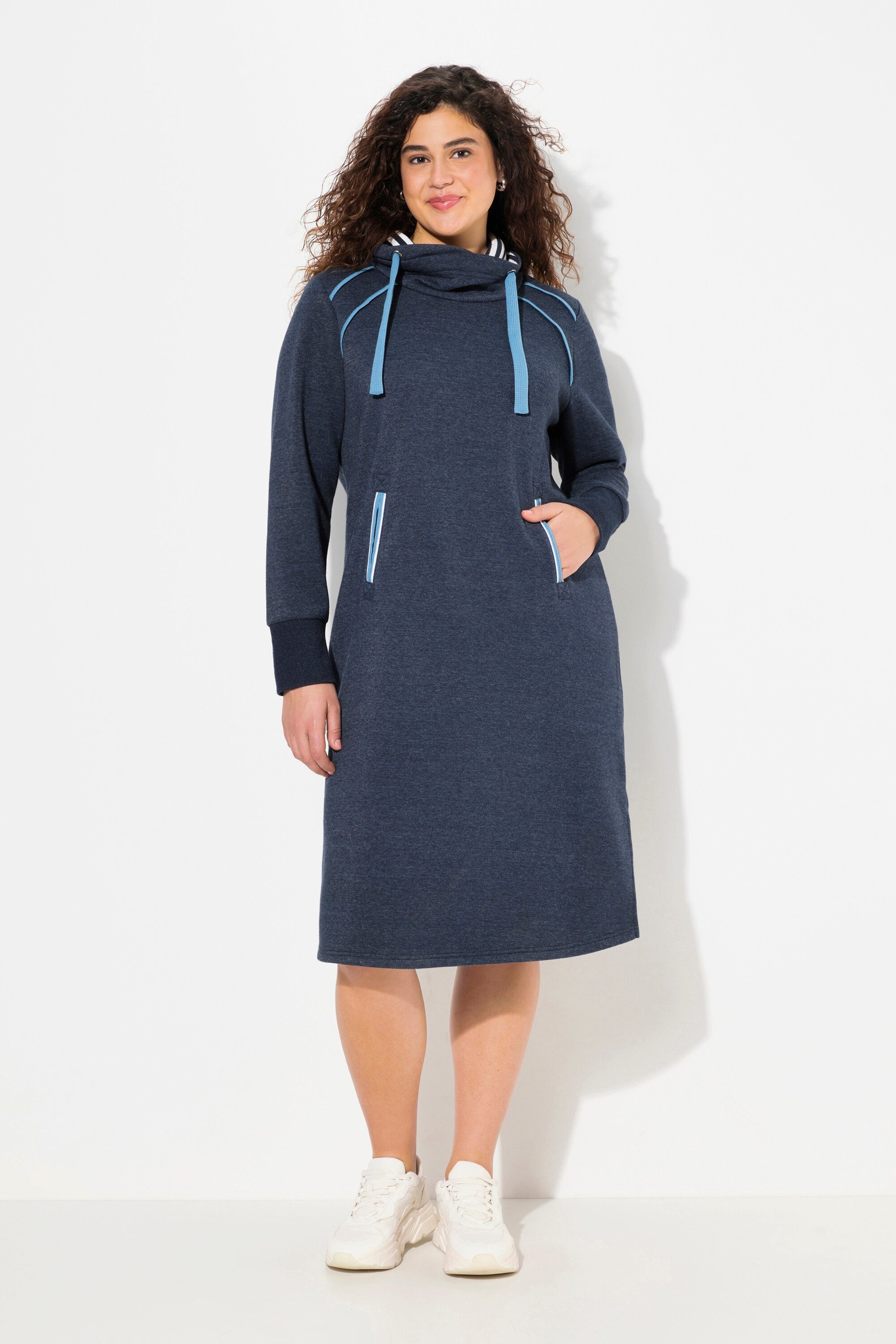 Jerseykleid Sweatkleid Zierpaspeln Stehkragen Langarm Taschen