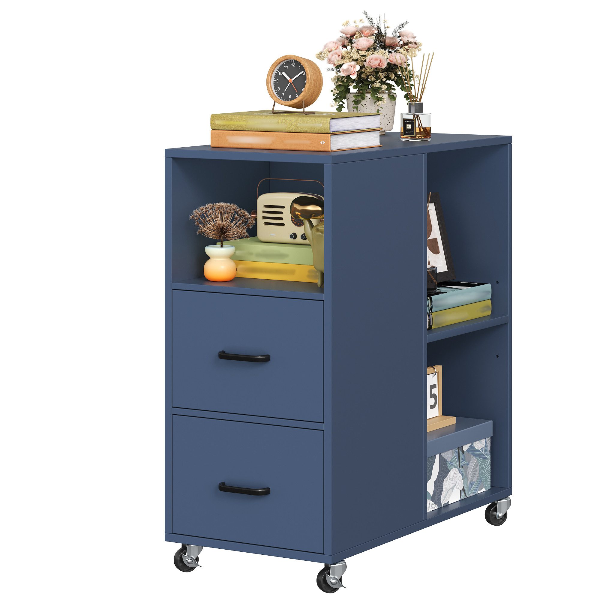 HOMECHO Rollwagen Rollcontainer mit Schubladen auf Rollen, 60x30x65 cm, Rollcontainer mit Schubladen auf Rollen