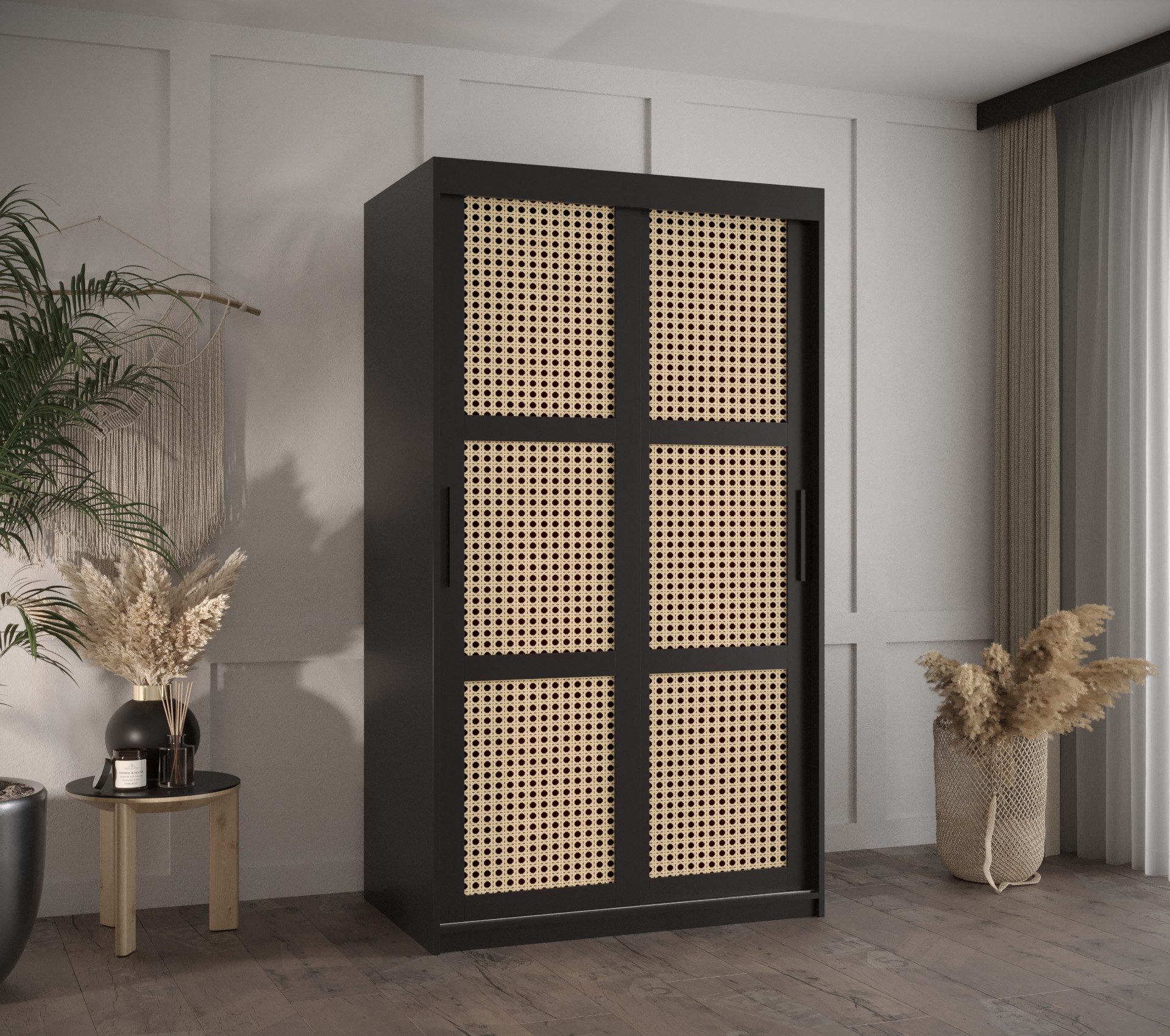MOEBLO Schiebetürenschrank ABIA (Rattangeflecht Rattan Schrank günstig online kaufen