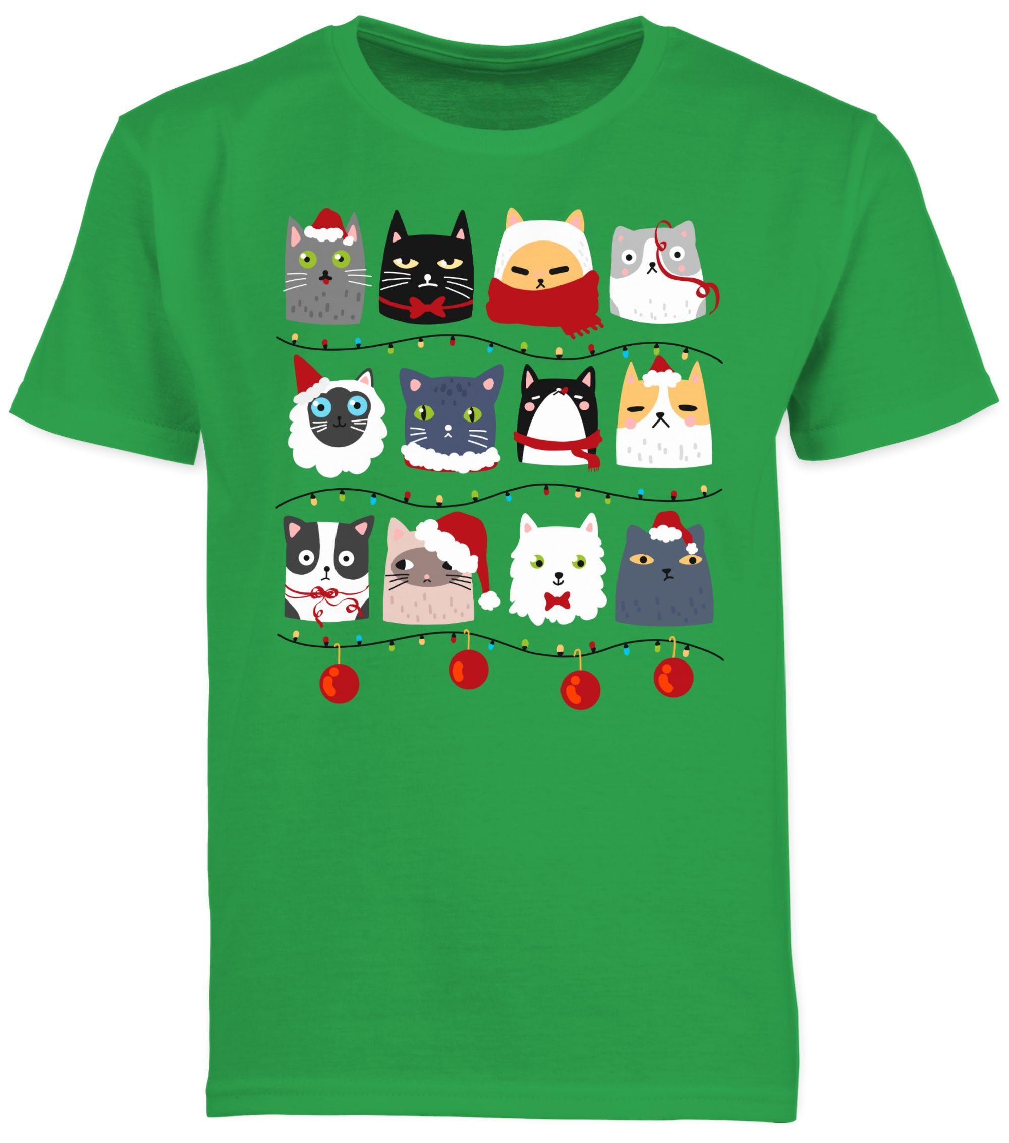 T-Shirt Weihnachten Shirtracer Katzen 1 Kinder Grün Kleidung Weihnachten zu