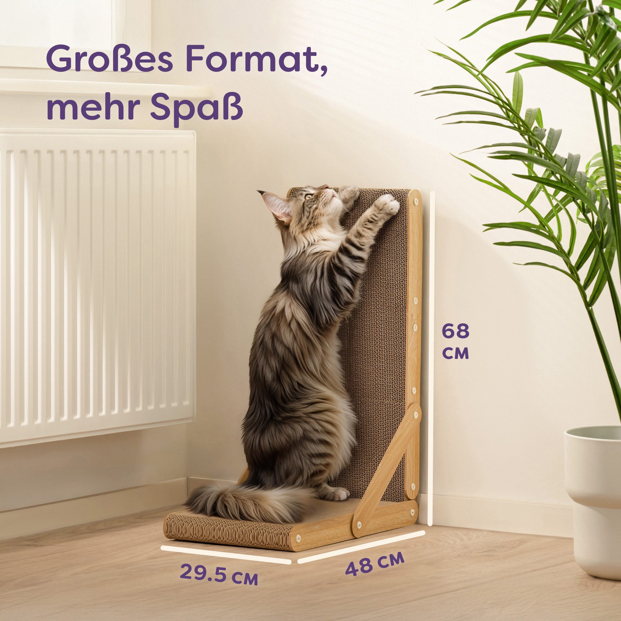 Knupis Kratzbrett Kratzbrett Katze Groß 68 cm – L förmige Kratzpappe für Katzen, (1-tlg), ‎Kippsicher, Leichtgewichtig, Kratzfest, Rutschfest, Einfacher Aufbau