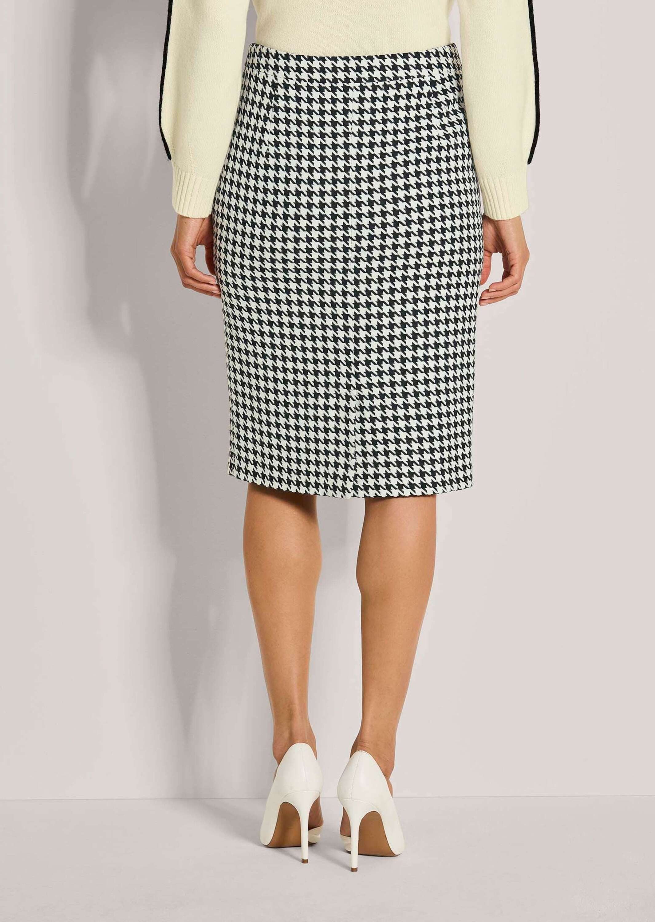 MADELEINE Bleistiftrock Midi Hahnentritt-Rock Pencilskirt mit Formbund und Saumschlitz, knieumspielende Länge