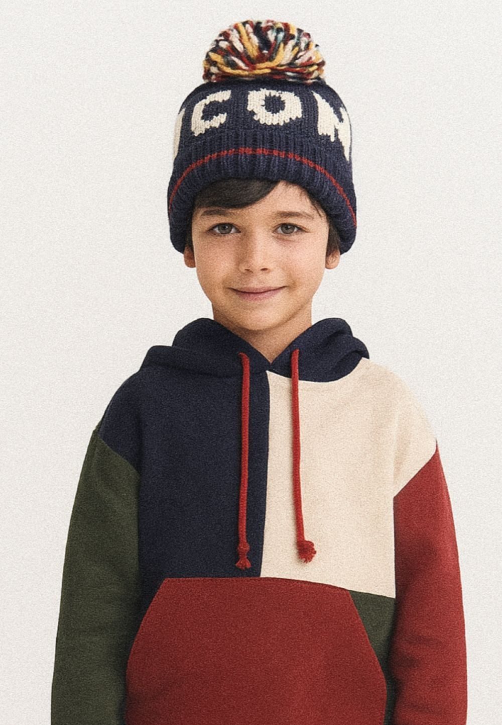 Bommelmütze Beanie-Strickmütze für Jungen, mit hochem Umschlag