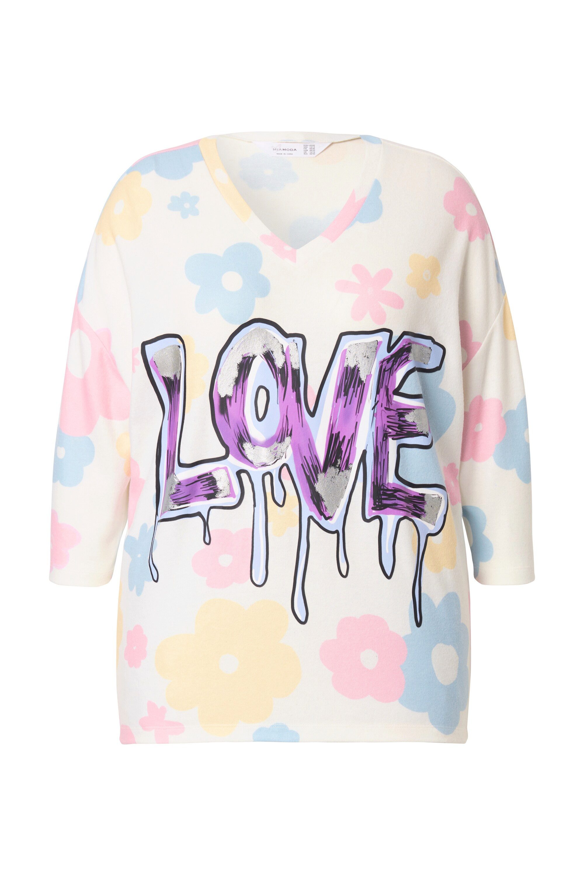 MIAMODA Strickpullover Pullover oversized Blumen glänzendes Statement günstig online kaufen