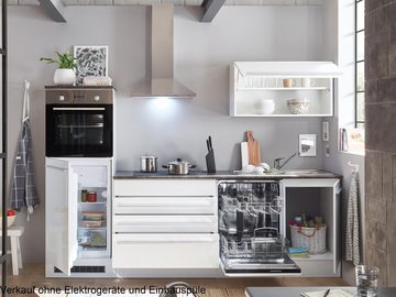 möbelando Küchenzeile Jamesy, ohne Elektrogeräte in weiß matt / Hochglanz – 260x200x60 cm (B/H/T)