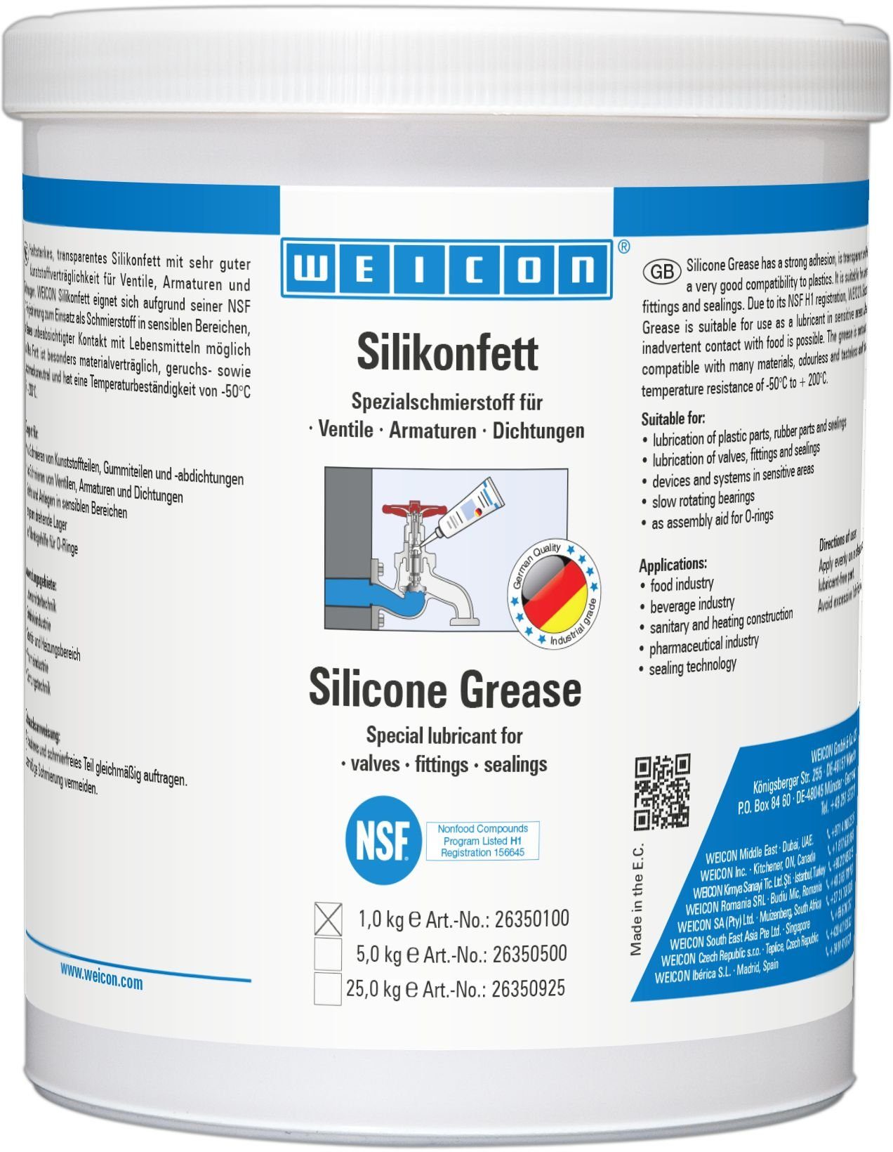 WEICON Schmierfett Silikonfett, lebensmittelechtes Schmierfett, farblos, 1000 g, (Dose), NSF-zertifiziert