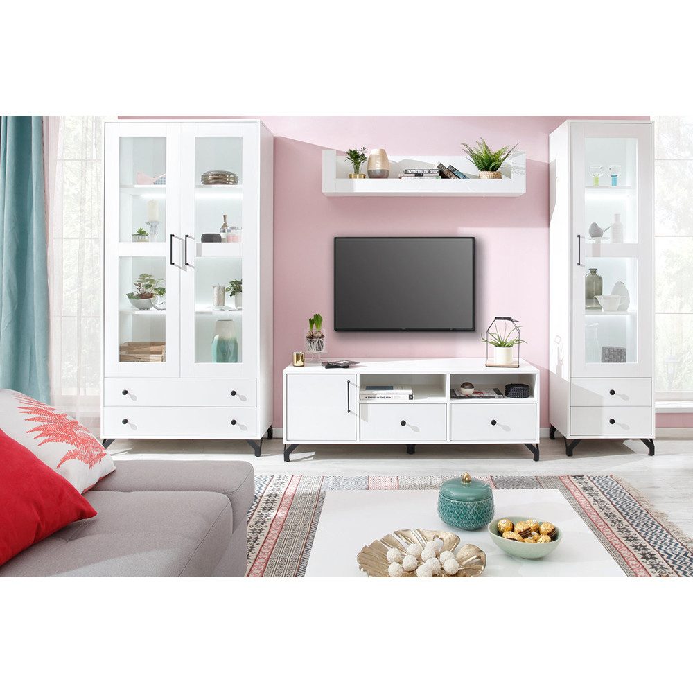 Lomadox Vitrine BEND-133 Vitrinenschrank Standvitrine modern weiß 50x190x40 günstig online kaufen