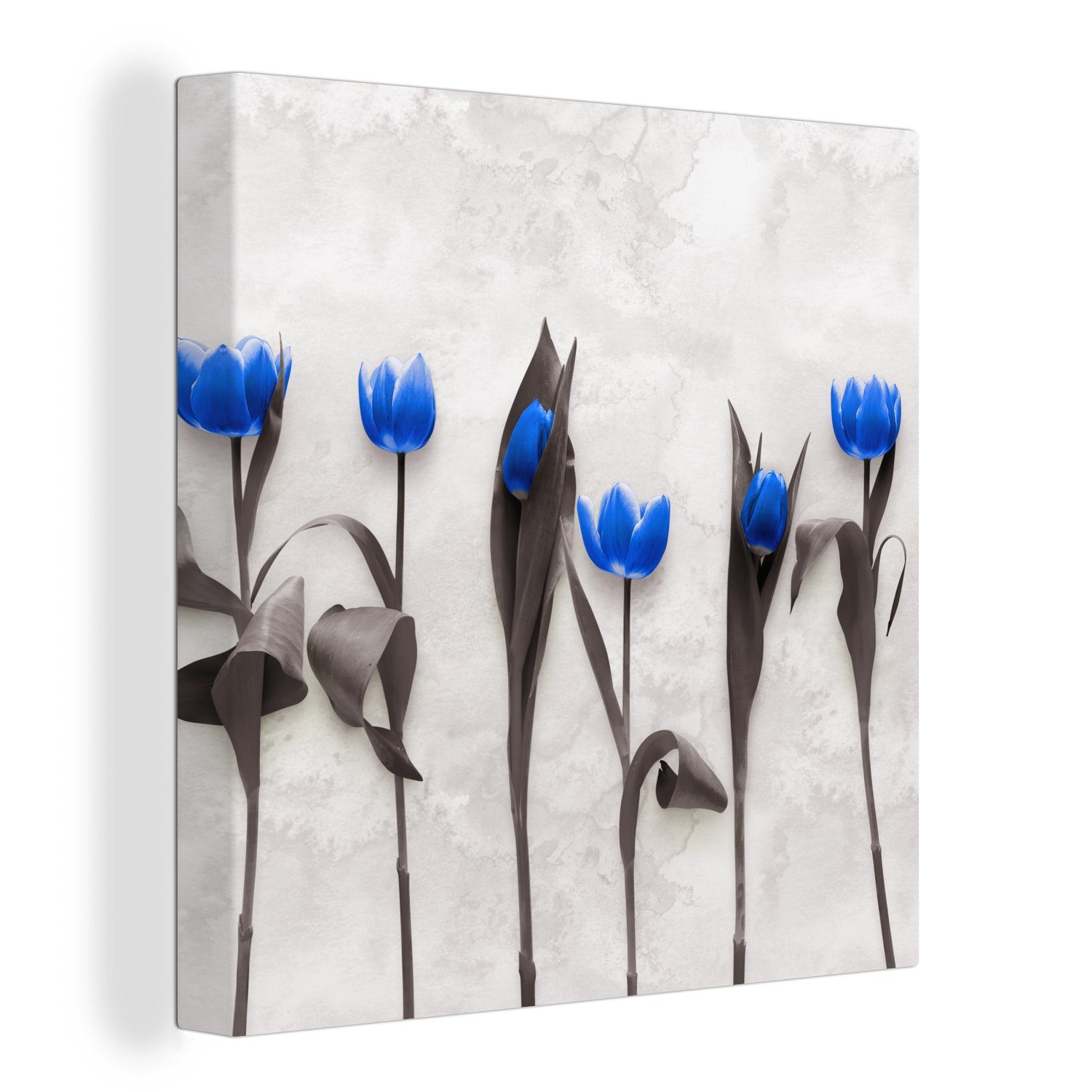 OneMillionCanvasses® Leinwandbild Blumen - Tulpen - Blau, (1 St), Leinwand Bilder für Wohnzimmer Schlafzimmer