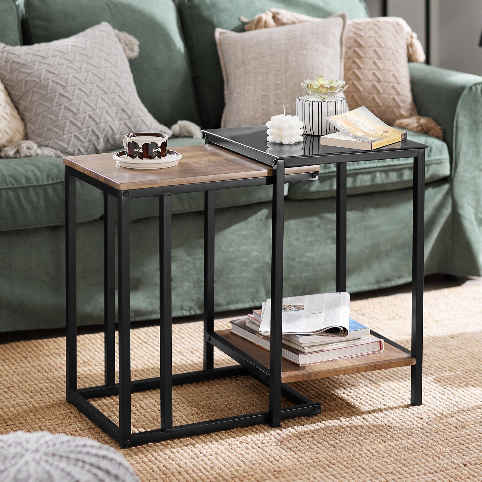 SoBuy Beistelltisch FBT99, 2er Set Beistelltisch Satztisch Couchtisch Stapelbar Sofatisch