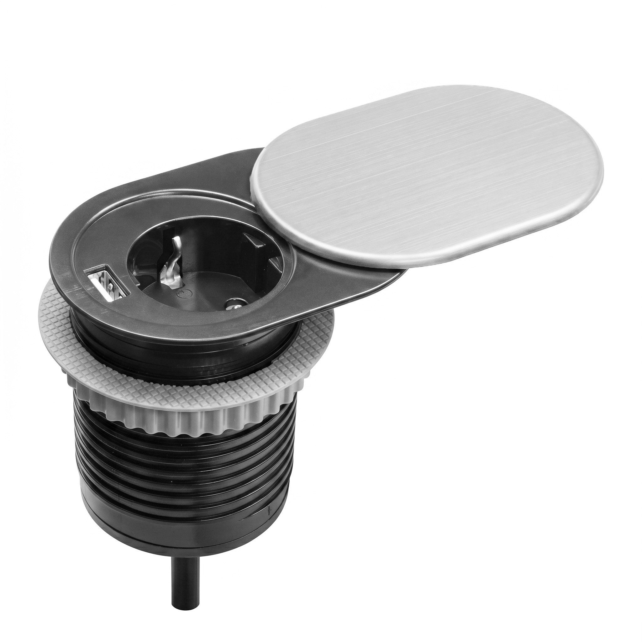Plastrol Einbausteckdose Schuko USB-A Einbau-Tischsteckdosenleiste