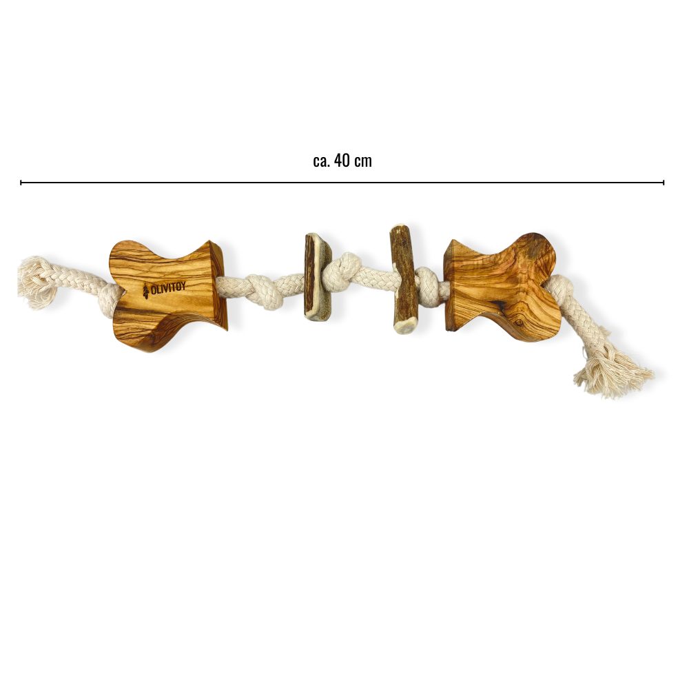 Olivi Dog Bones Kauspielzeug Geweih-Tau-Spielzeug, Olivenholz und Geweih