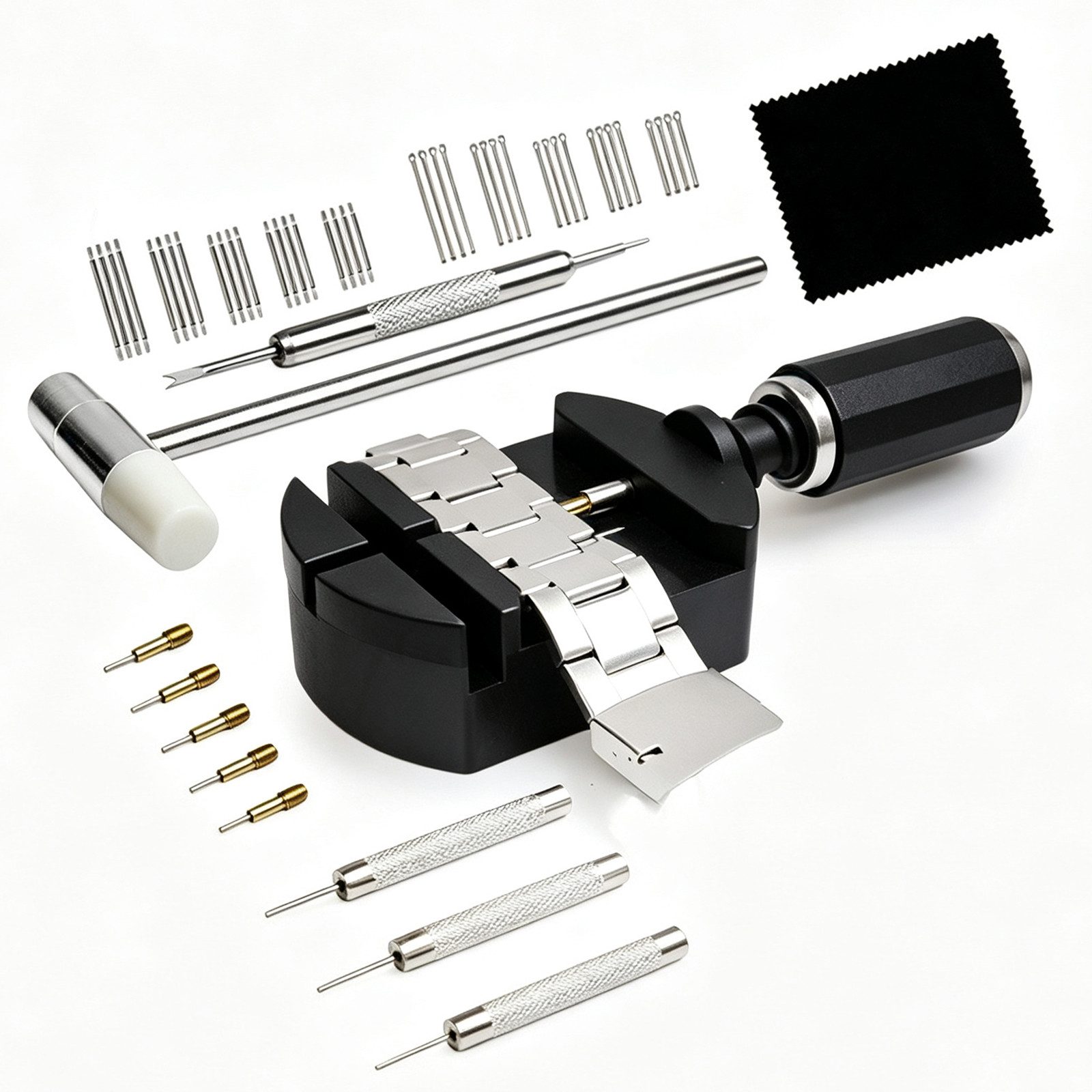 BOOD Reparatur-Set 52-teiliges Uhrenwerkzeug-Set zur Armbandkürzung, Packung, 52-St., Keine Montage erforderlich, Uhrenwerkzeug‑Set, für Metalluhrenbänder, mit vielen Ersatzstiften