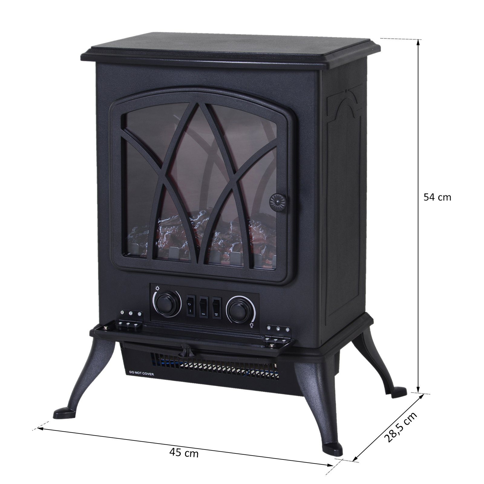 HOMCOM Elektrokamin Kaminfeuer Dekokamin mit Heizung, LED Flammeneffekt, Schwarz, Elektrokamin Elektrischer Kamin Kaminofen 1000W,2000W