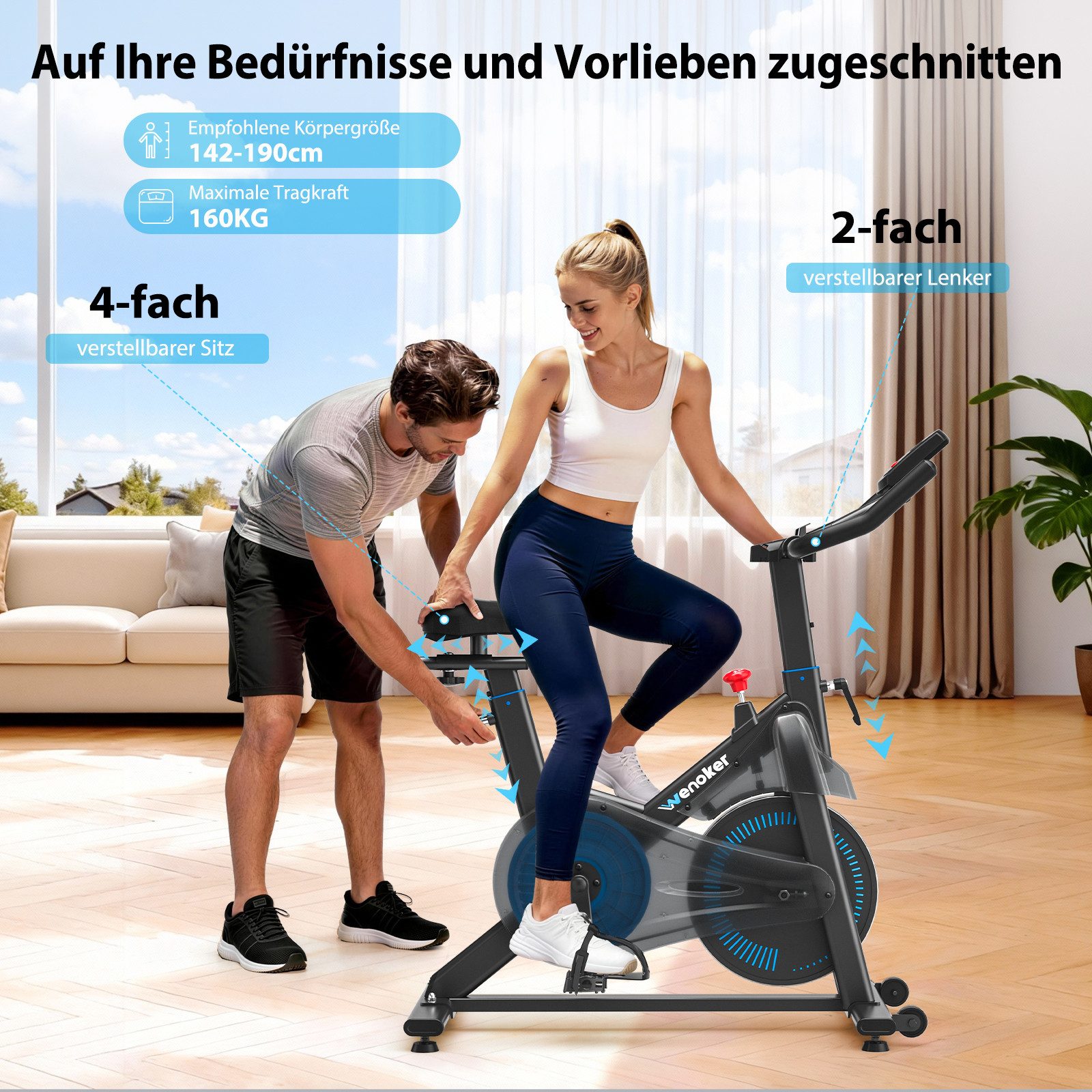 Wenoker Heimtrainer Fahrrad mit Verstellbarem Magnetwiderstand, Leises Fitnessbike (1-tlg), Hometrainer Fahrrad mit APP, LCD-Monitor, Tablet-Halter – Bild 2 von 5