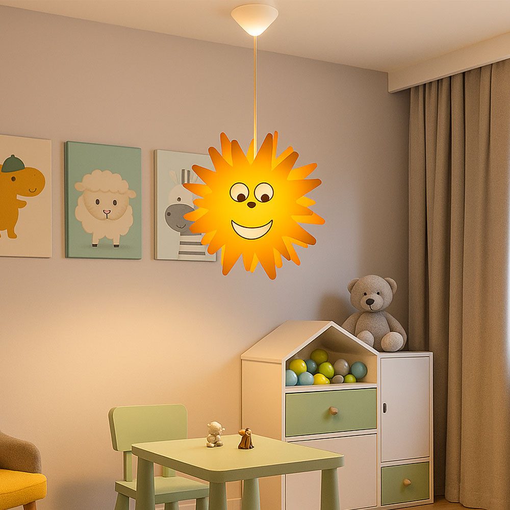 etc-shop Hängeleuchte, Leuchtmittel inklusive, Warmweiß, Farbwechsel, Pendelleuchte Kinderzimmer Sonne Hängeleuchte Sonne Kinderleuchte