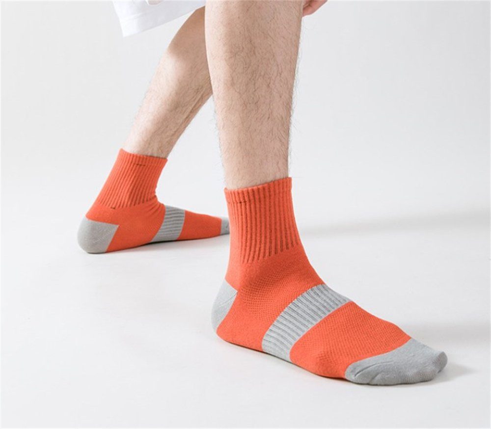 für und Orange Männer Socken 5 Mid-Tube Frauen, Sportsocken, Sneakersocken Paar (5-Paar) Dekorative Socken