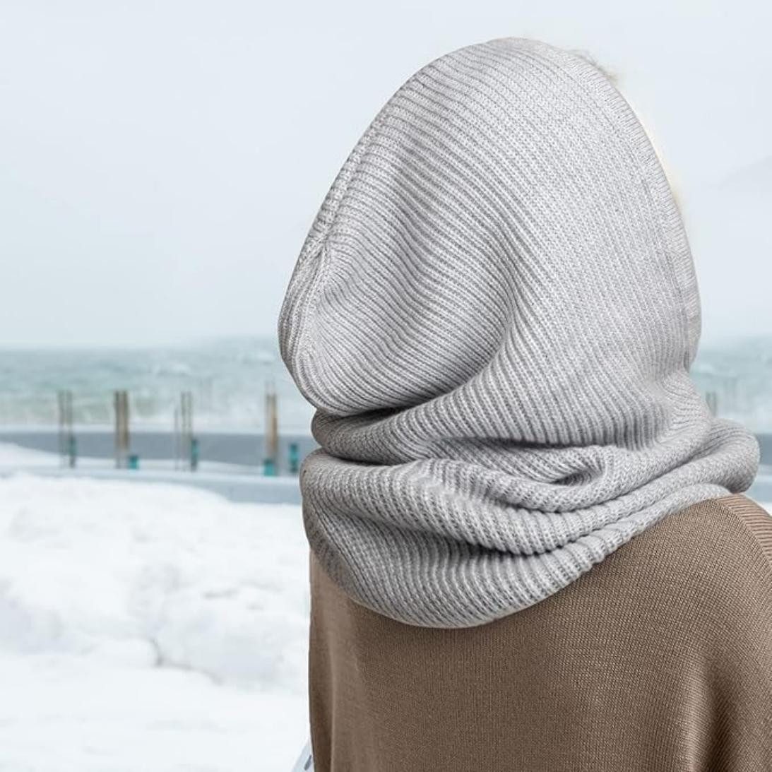 Oemmn Strickmütze Mütze Damen Winter, Strickmützen Warme Kapuzen Schal – Bild 4 von 5